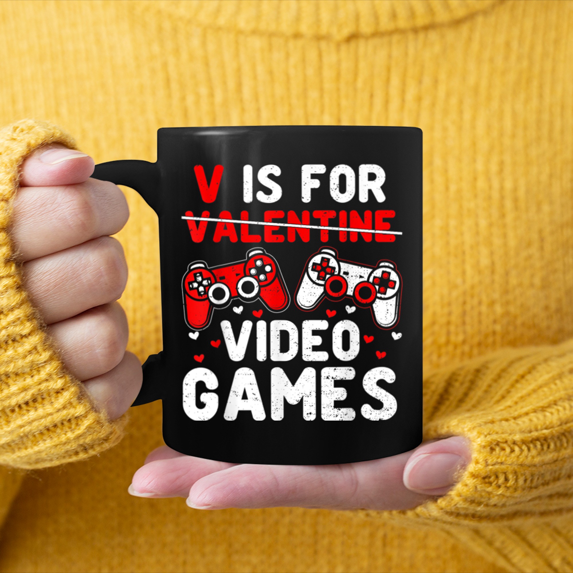 Kids Gamer Funny V Is For Valentine's Day Video Games mug black