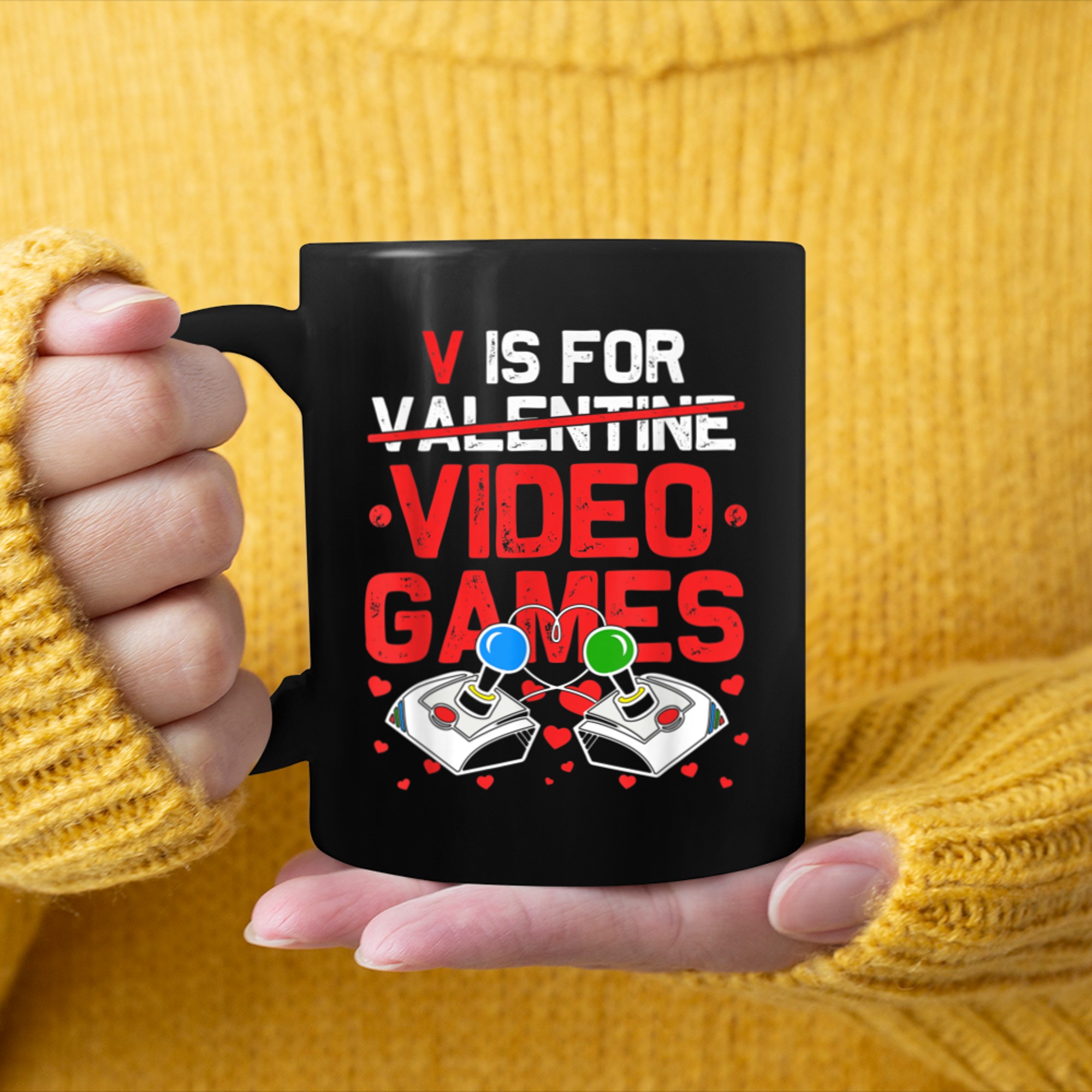 Mens V Is For Video Games Funny Valentines Day Gamer Men Teens mug black