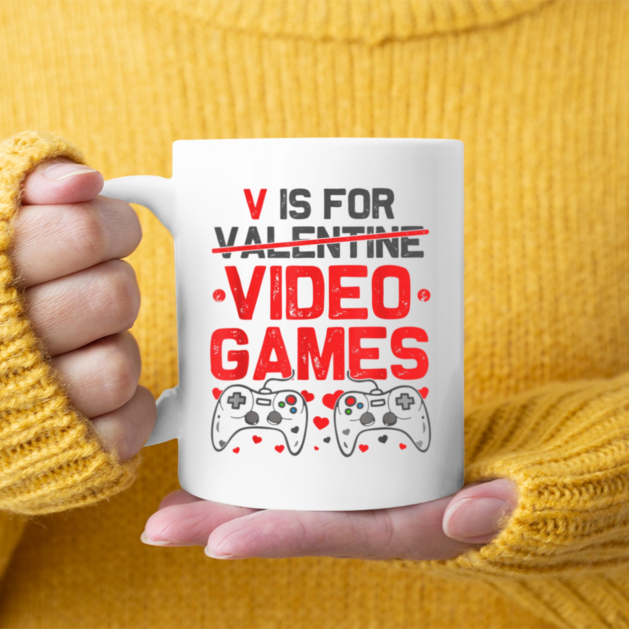 Mens V Is For Video Games TShirt Valentines Day Gamer Men Teens (1) mug white