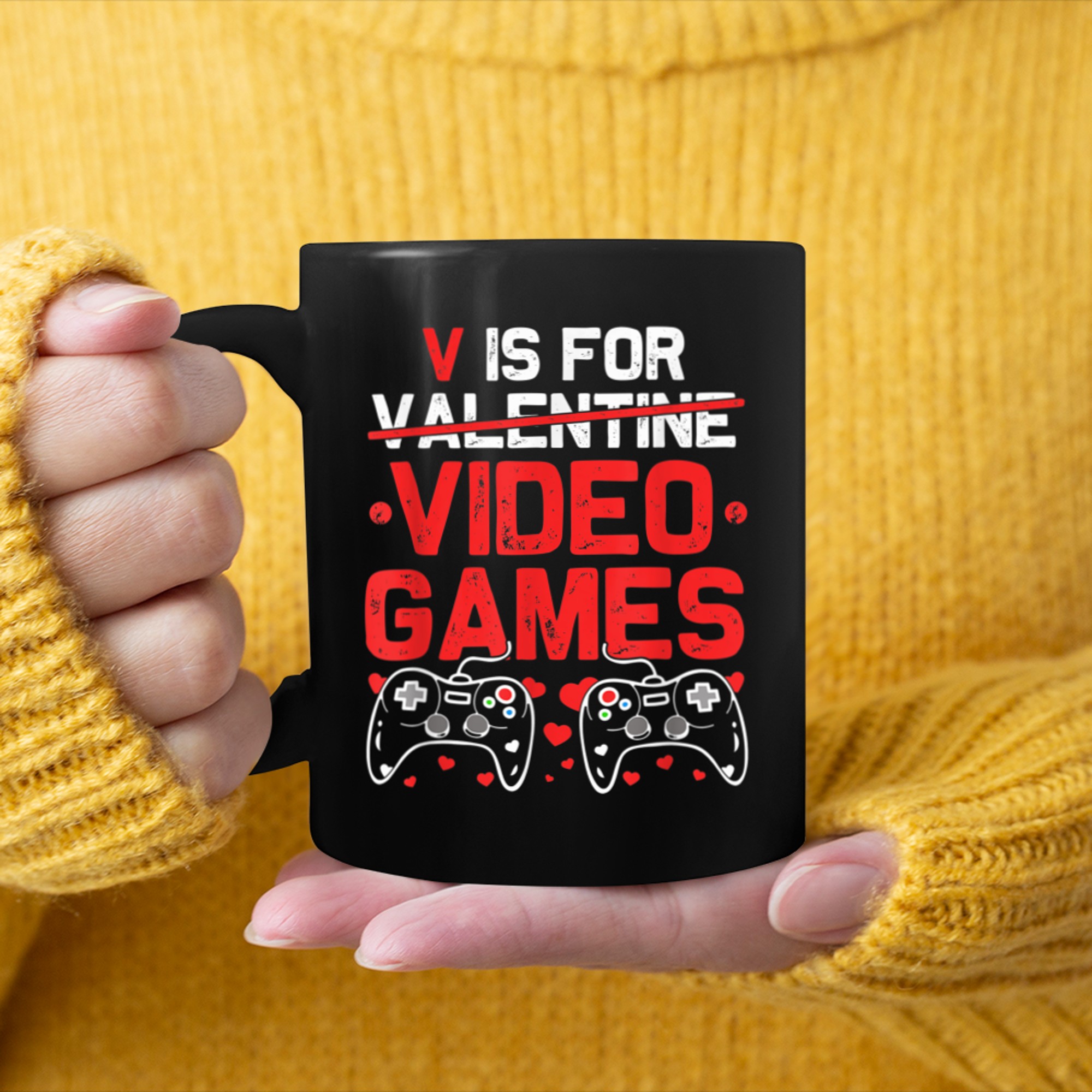 Mens V Is For Video Games TShirt Valentines Day Gamer Men Teens mug black