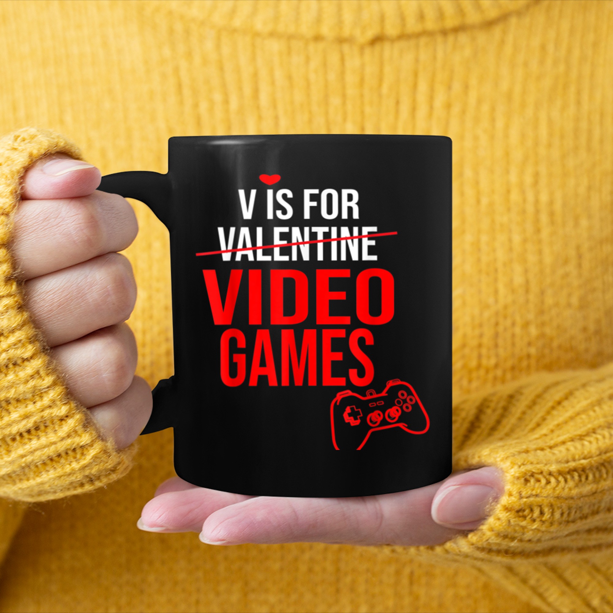 Mens V IS FOR VIDEO GAMES Valentines Day,Video Gamer lover men mug black