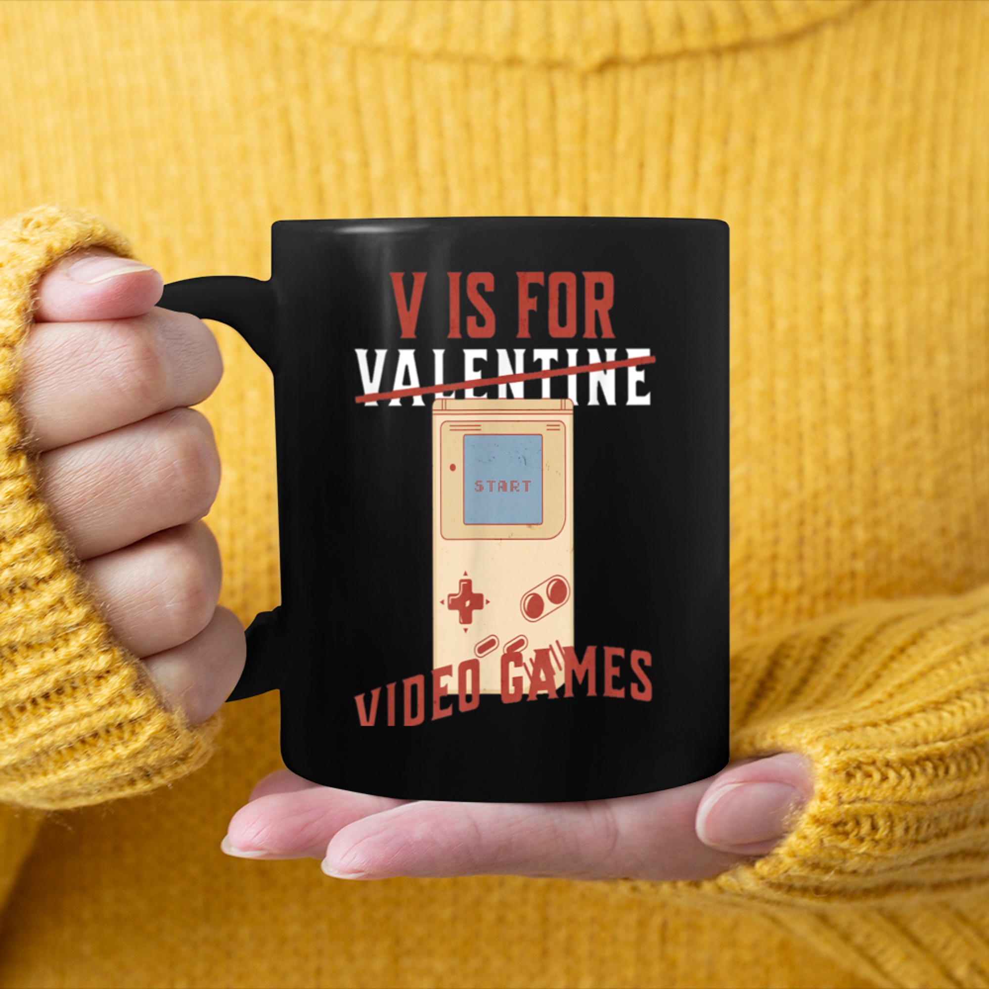 Retro V is for Video Games not Valentine mug black