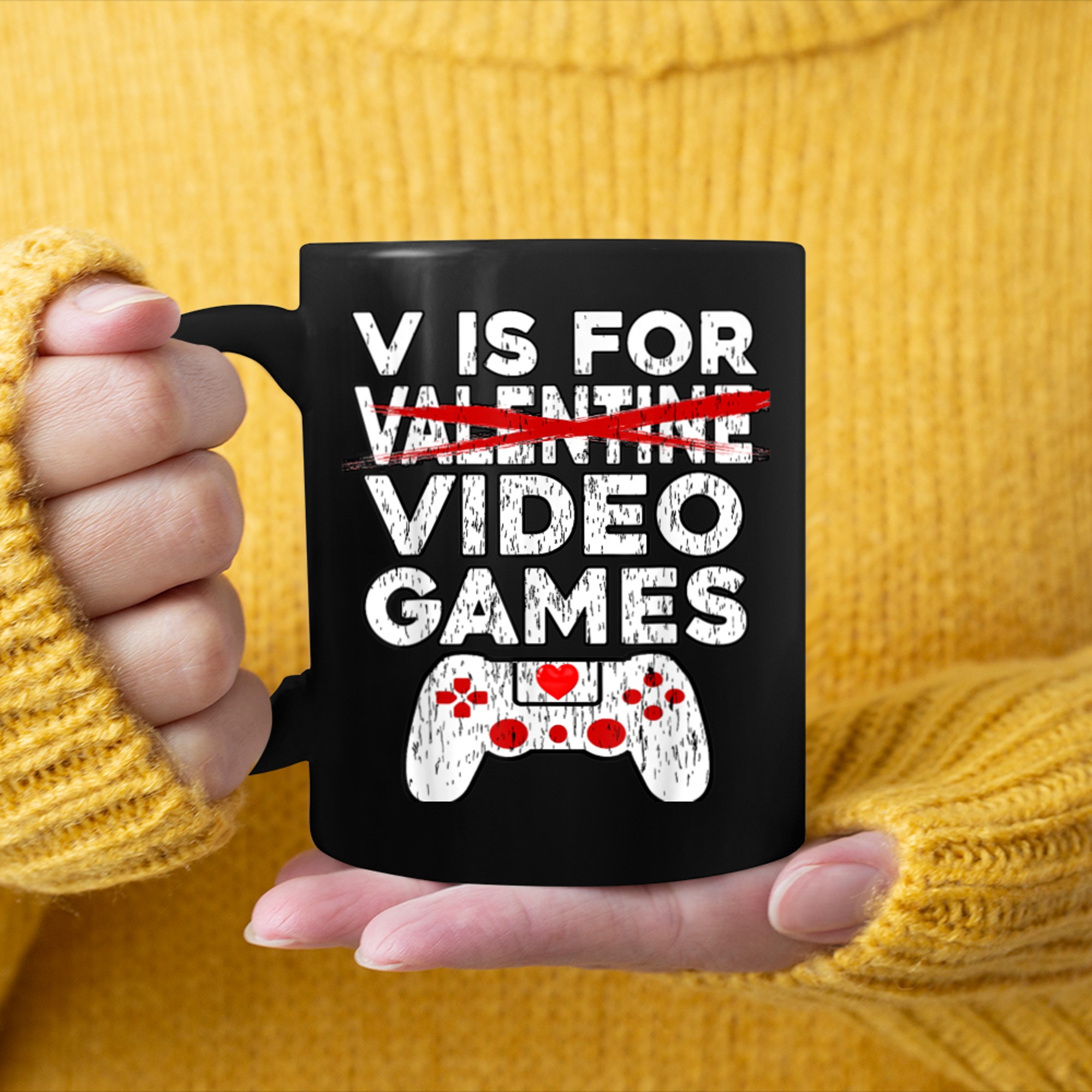 V Is For Valentine V Is For Video Games Valentines Day mug black