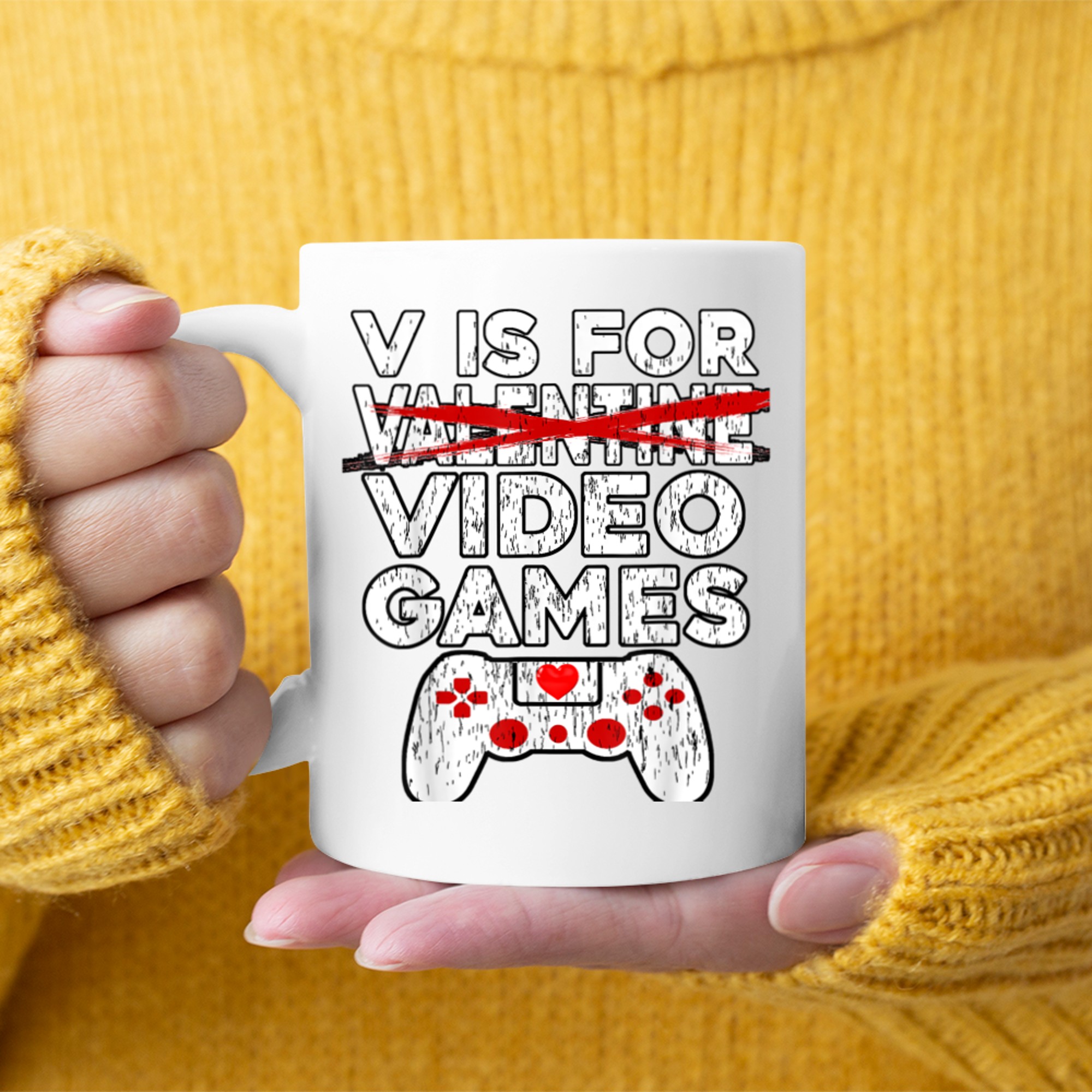 V Is For Valentine V Is For Video Games Valentines Day mug white