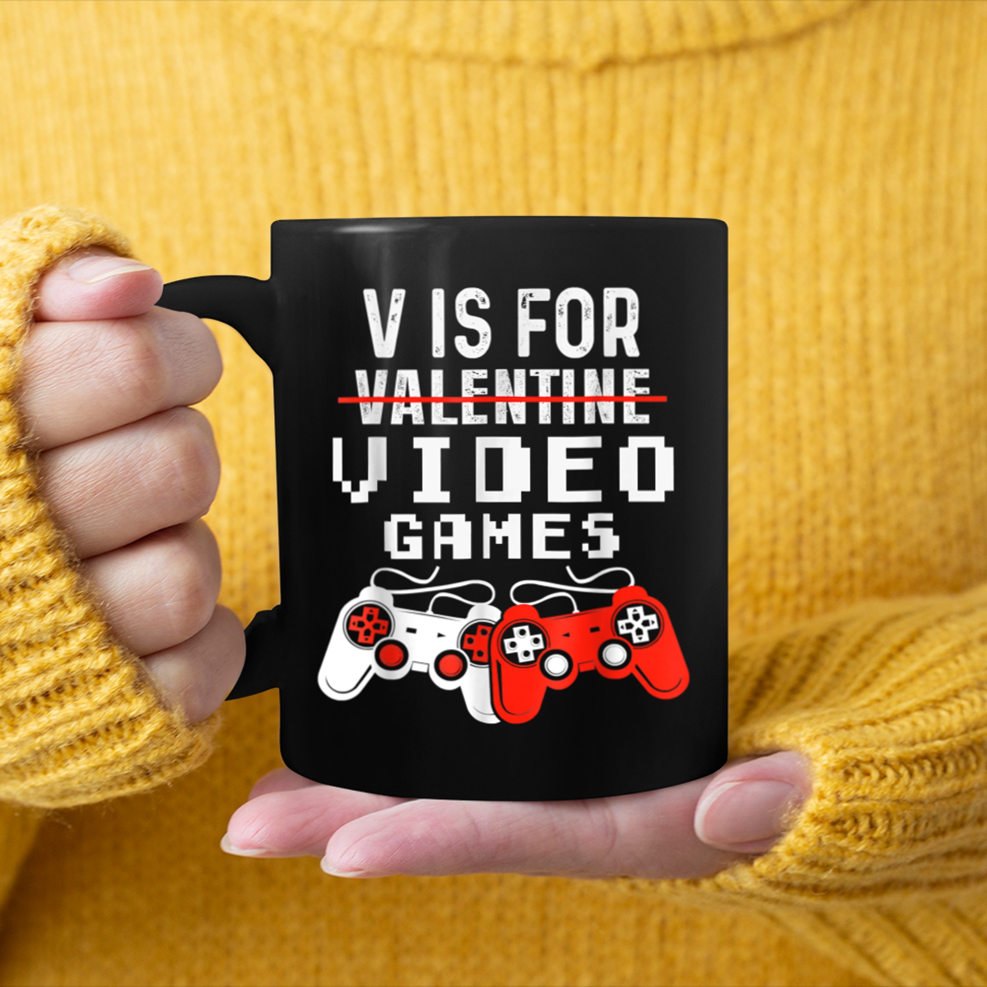 V Is For Valentine Video Games Controller Gaming Funny Gamer mug black