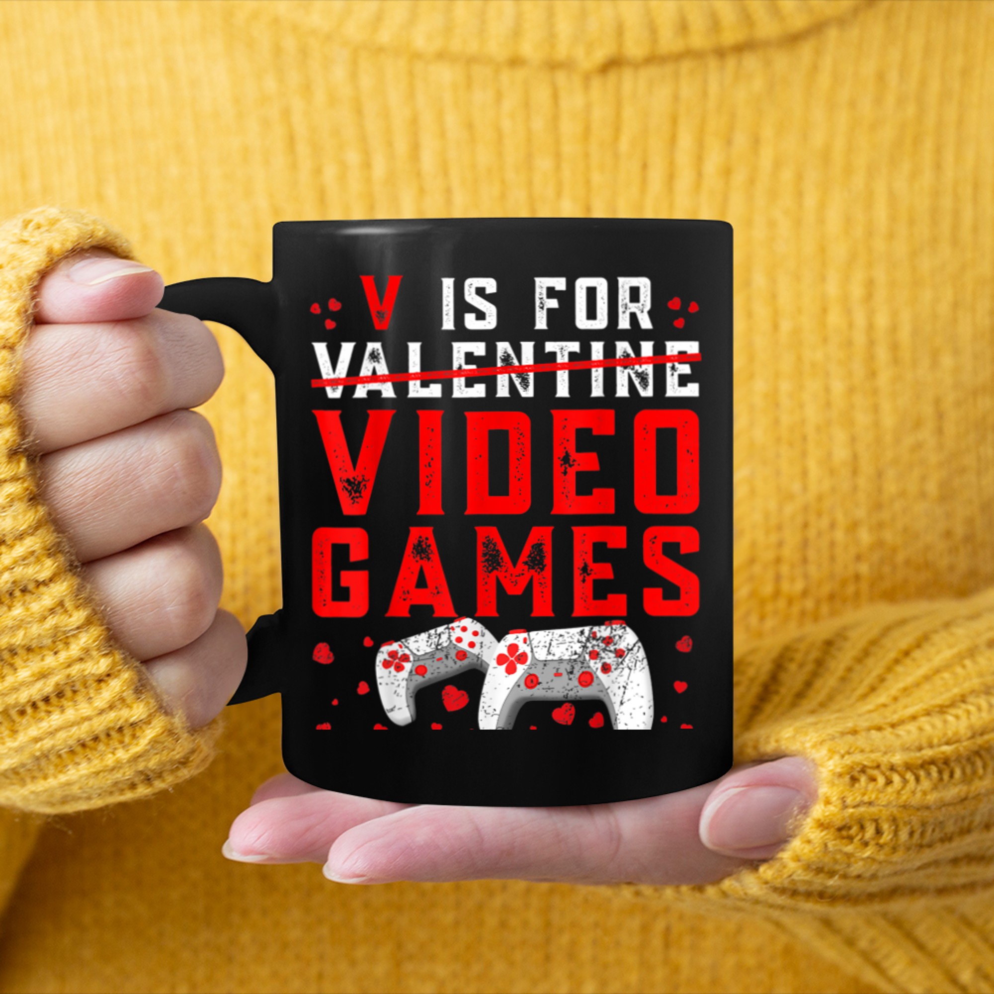 V Is For Valentine Video Games Cool Controllers Gamer mug black