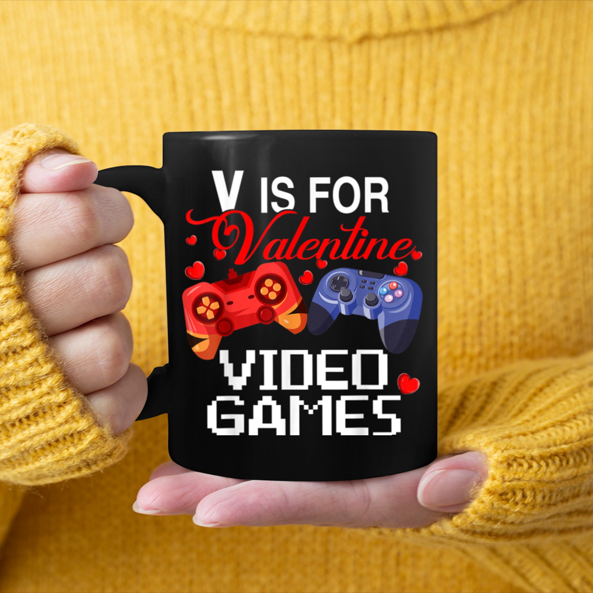 V Is For Valentine Video Games Cute Game Controllers Gamers mug black