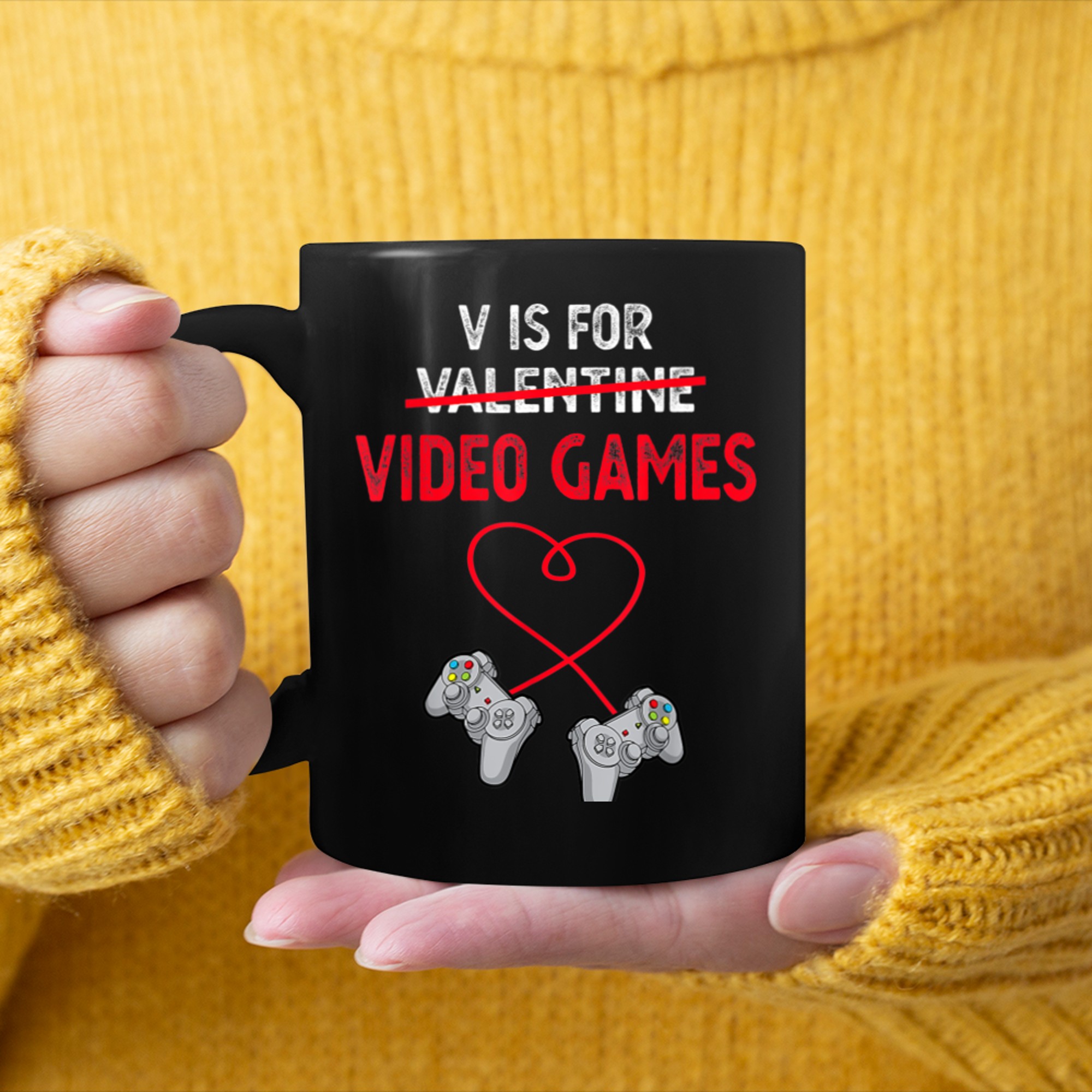 V Is For Valentine Video Games For Gamers Him Or Her mug black