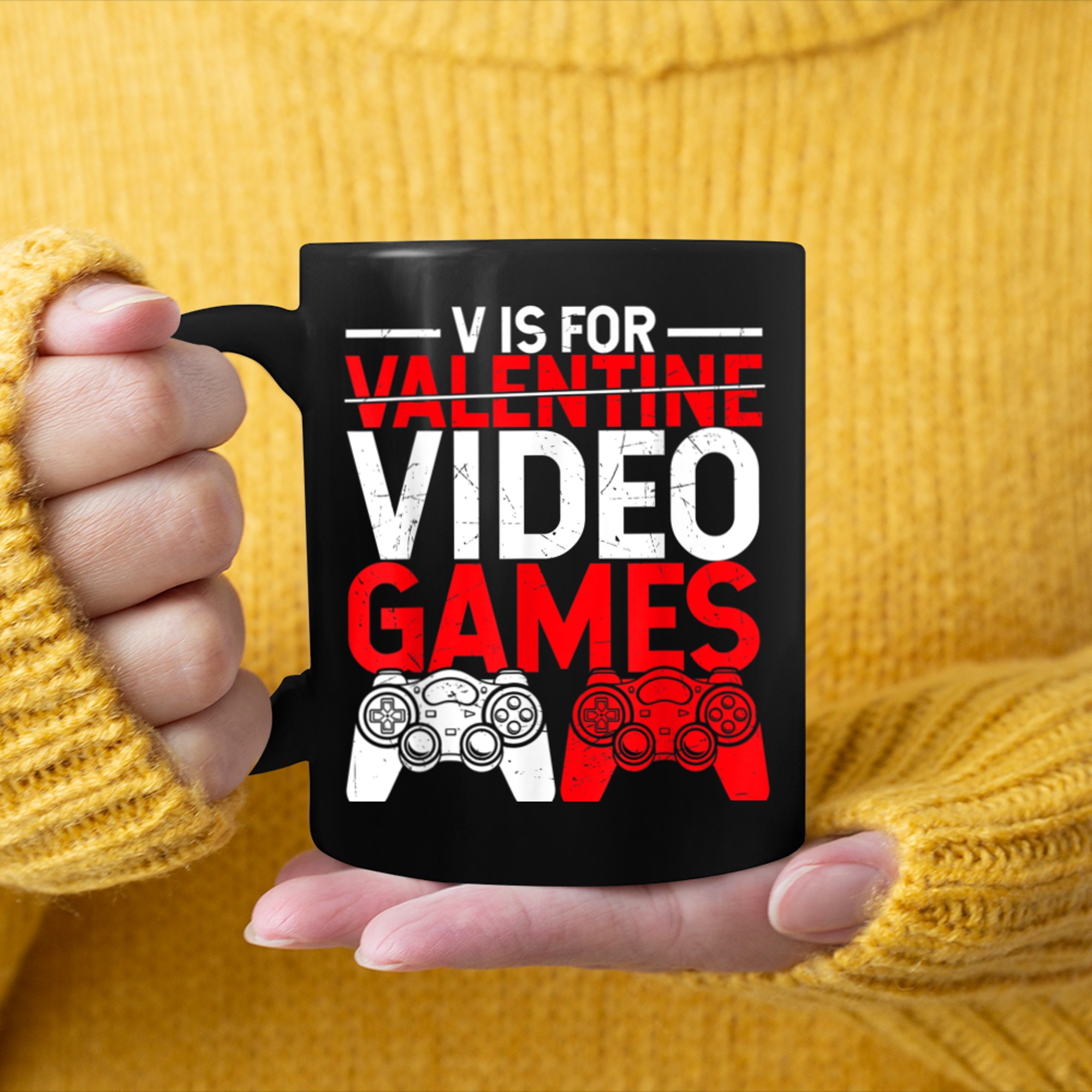 V Is For Valentine Video Games Funny Gamers Valentine's Day mug black