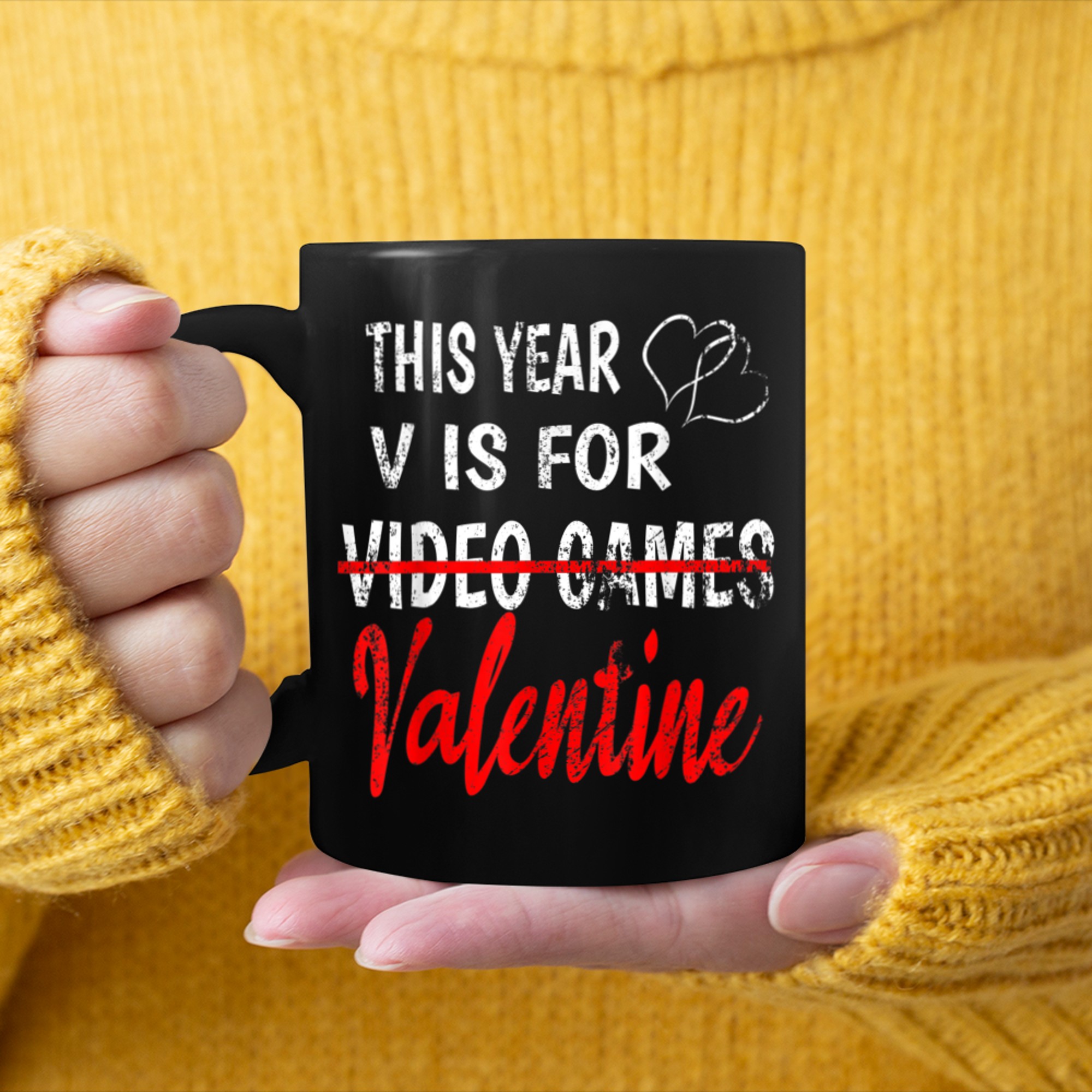 V Is For Valentine Video Games Funny Girl Woman mug black