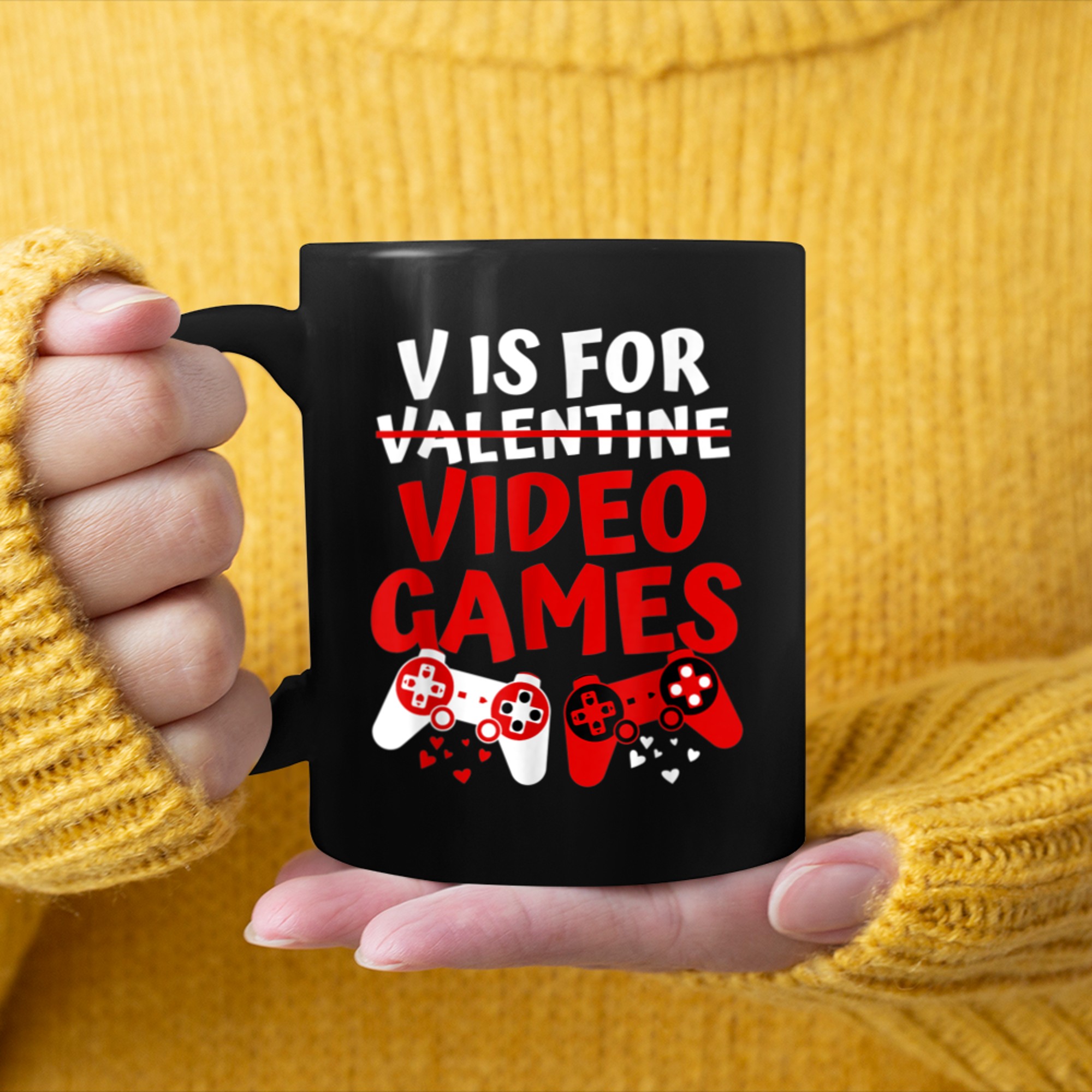 V Is For Valentine Video Games Funny Valentine mug black