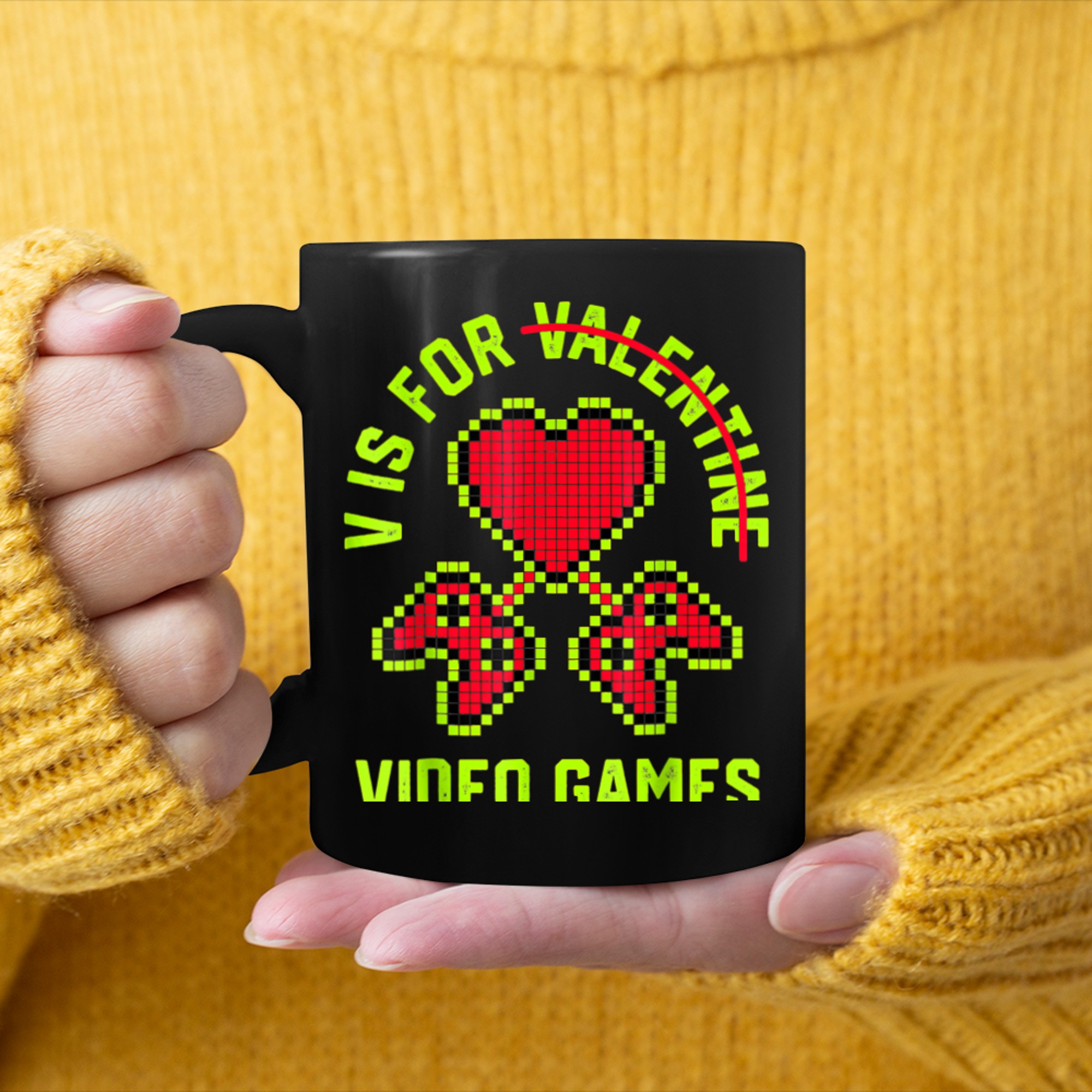 V Is For Valentine Video Games Game Controller Heart mug black