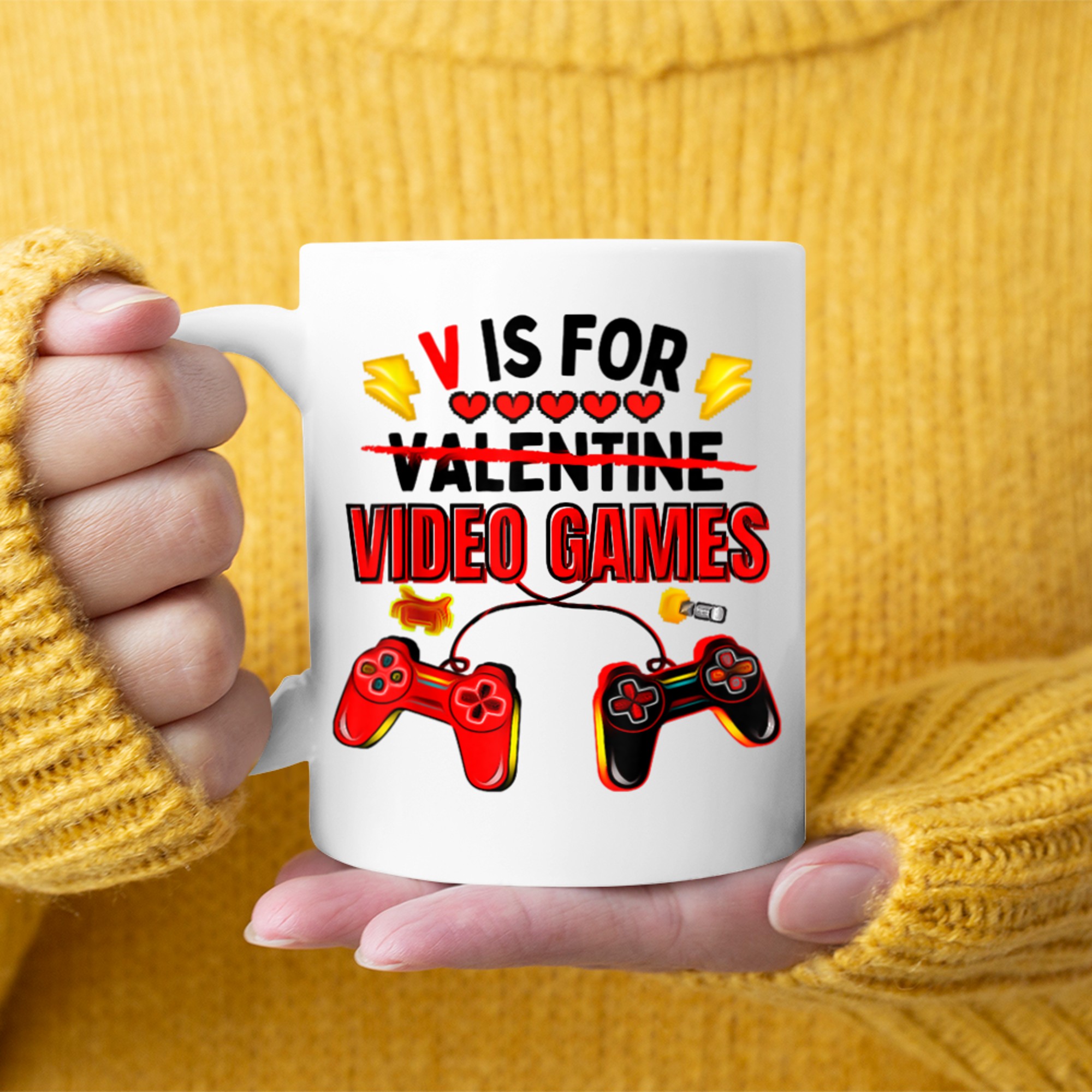 V Is For Valentine Video Games Gamer Boys Valentines Day Tee mug white