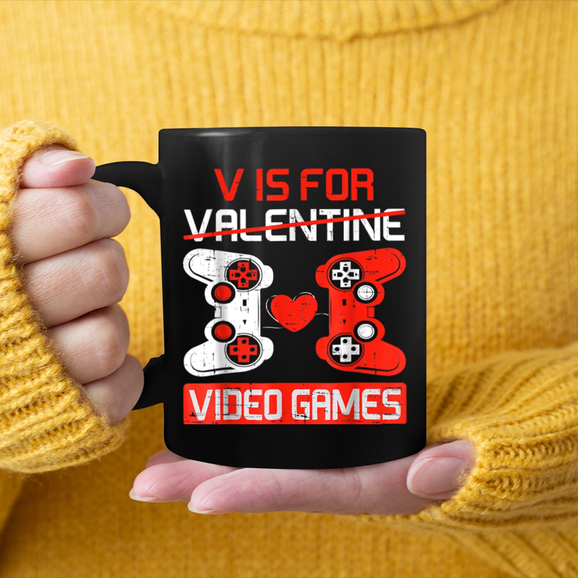 V Is For Valentine Video Games Gaming Controller Funny Gamer mug black