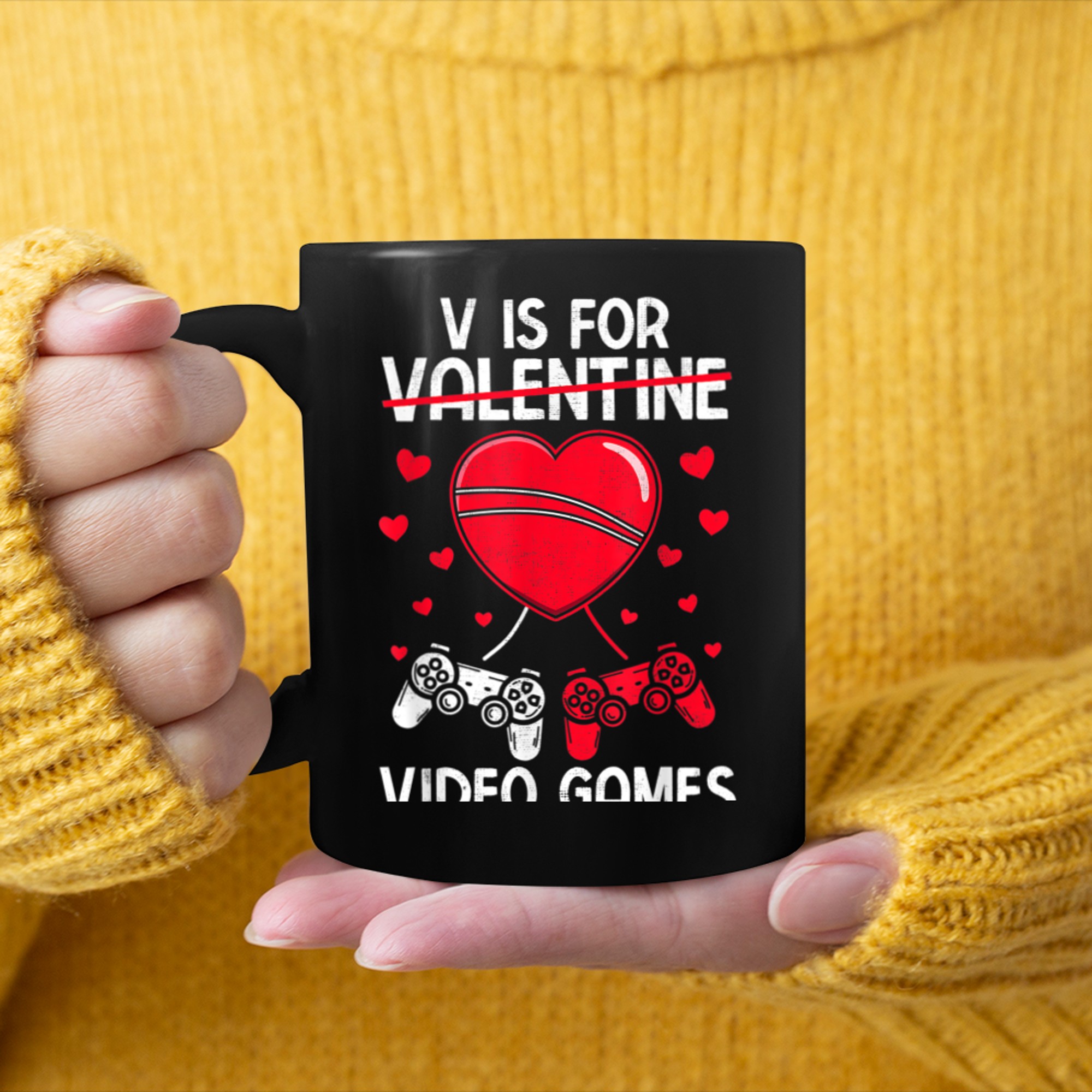 V Is For Valentine Video Games Happy Valentine's Day Couple mug black