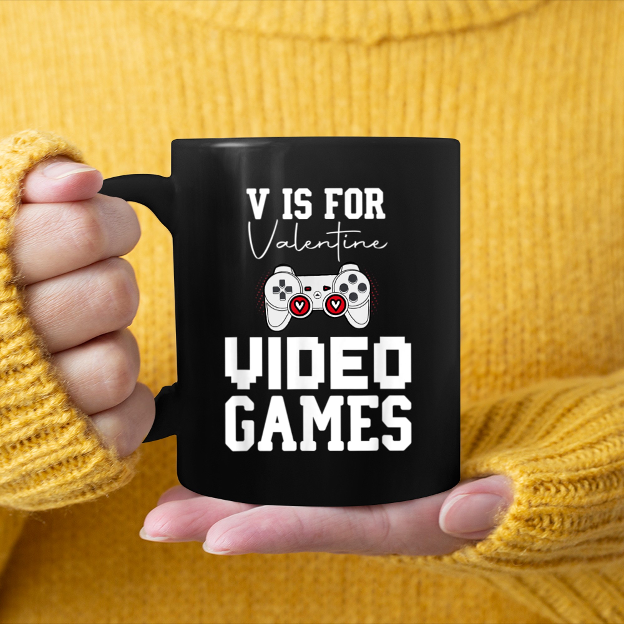 V is For Valentine Video Games Lover mug black