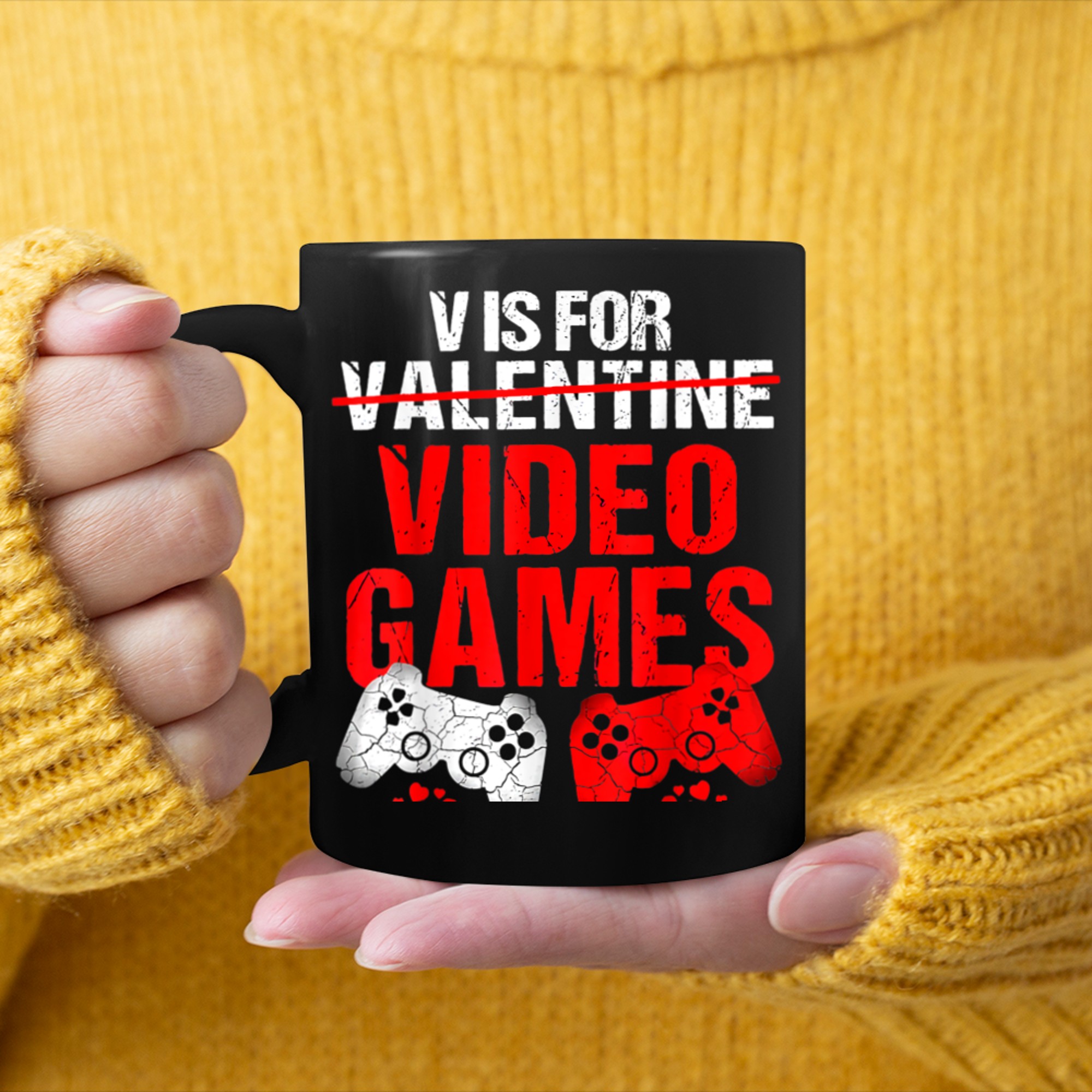 V Is For Valentine Video Games mug black