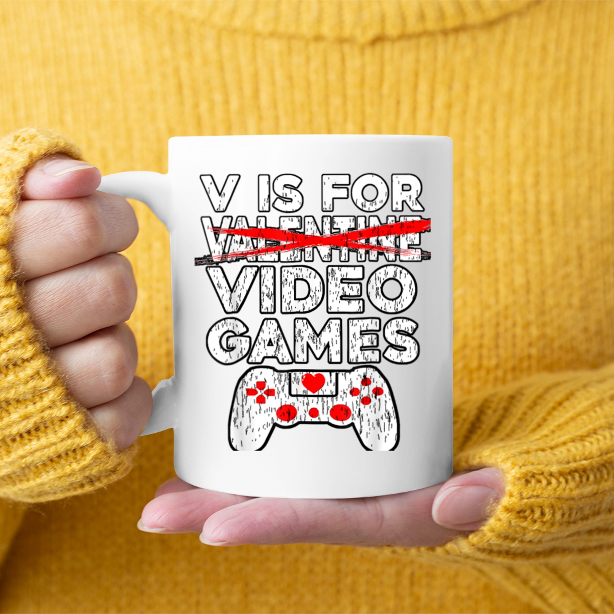 V Is For Valentine Video Games Valentines Day Gamer Boy Men mug white