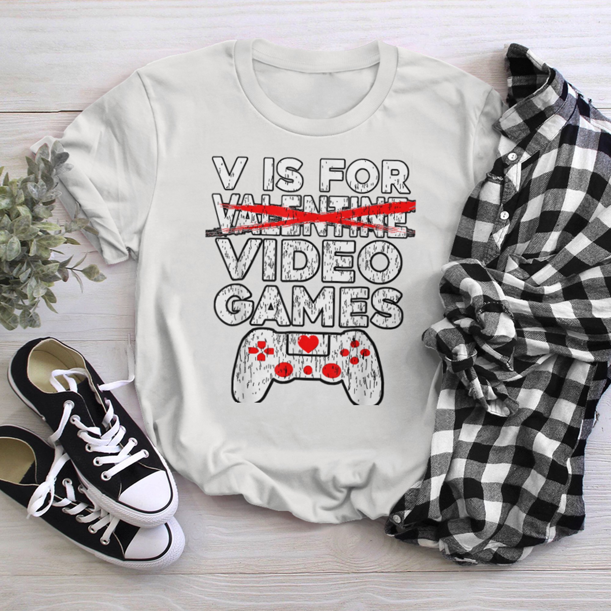 V Is For Valentine Video Games Valentines Day Gamer Boy Men t-shirt white