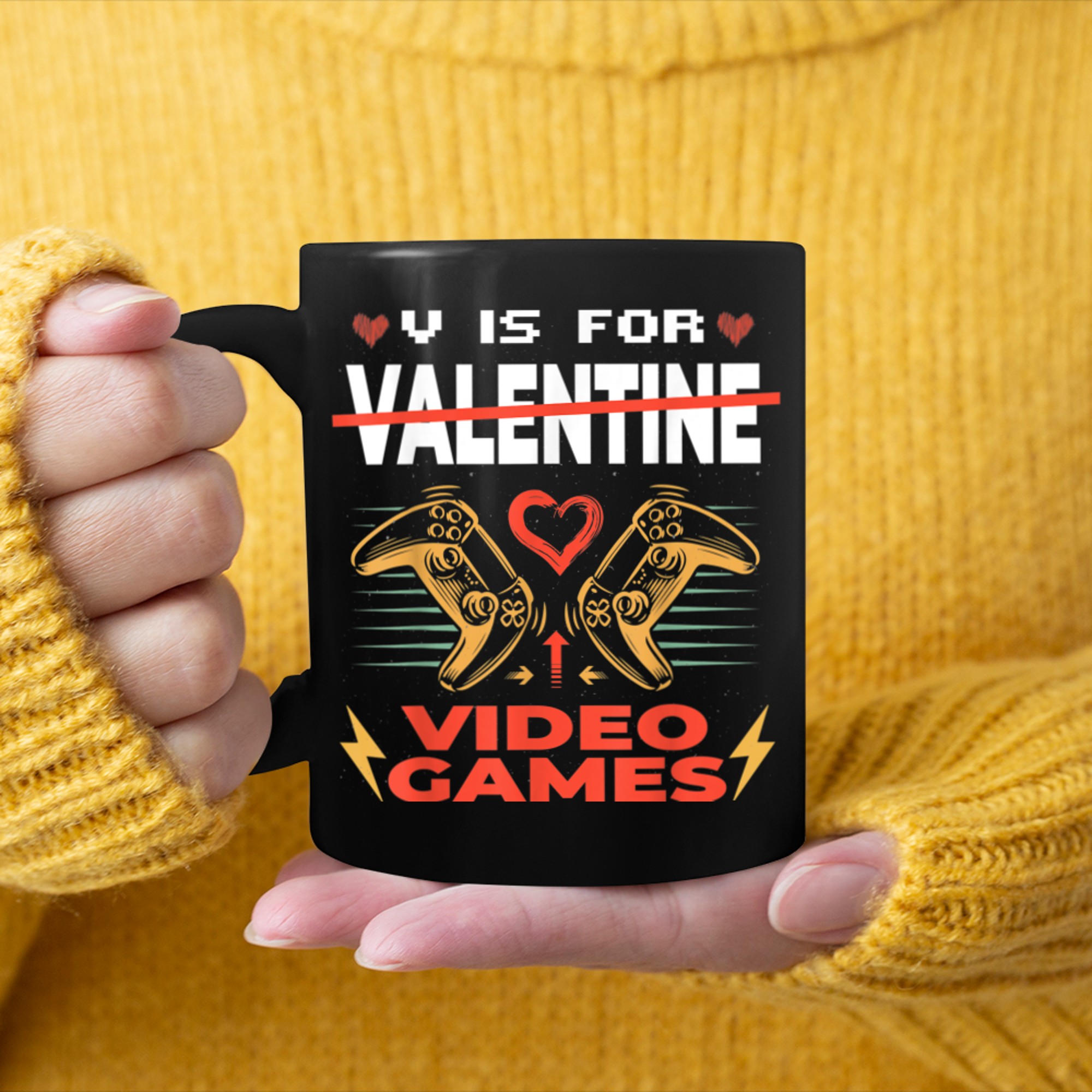 V is for valentine video games valentines day gamer boy mug black