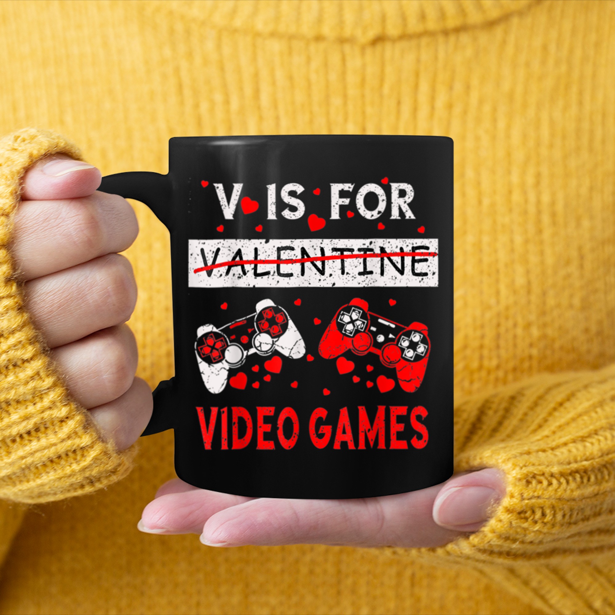 V Is For Valentine Video Games Valentines Day Gamer mug black