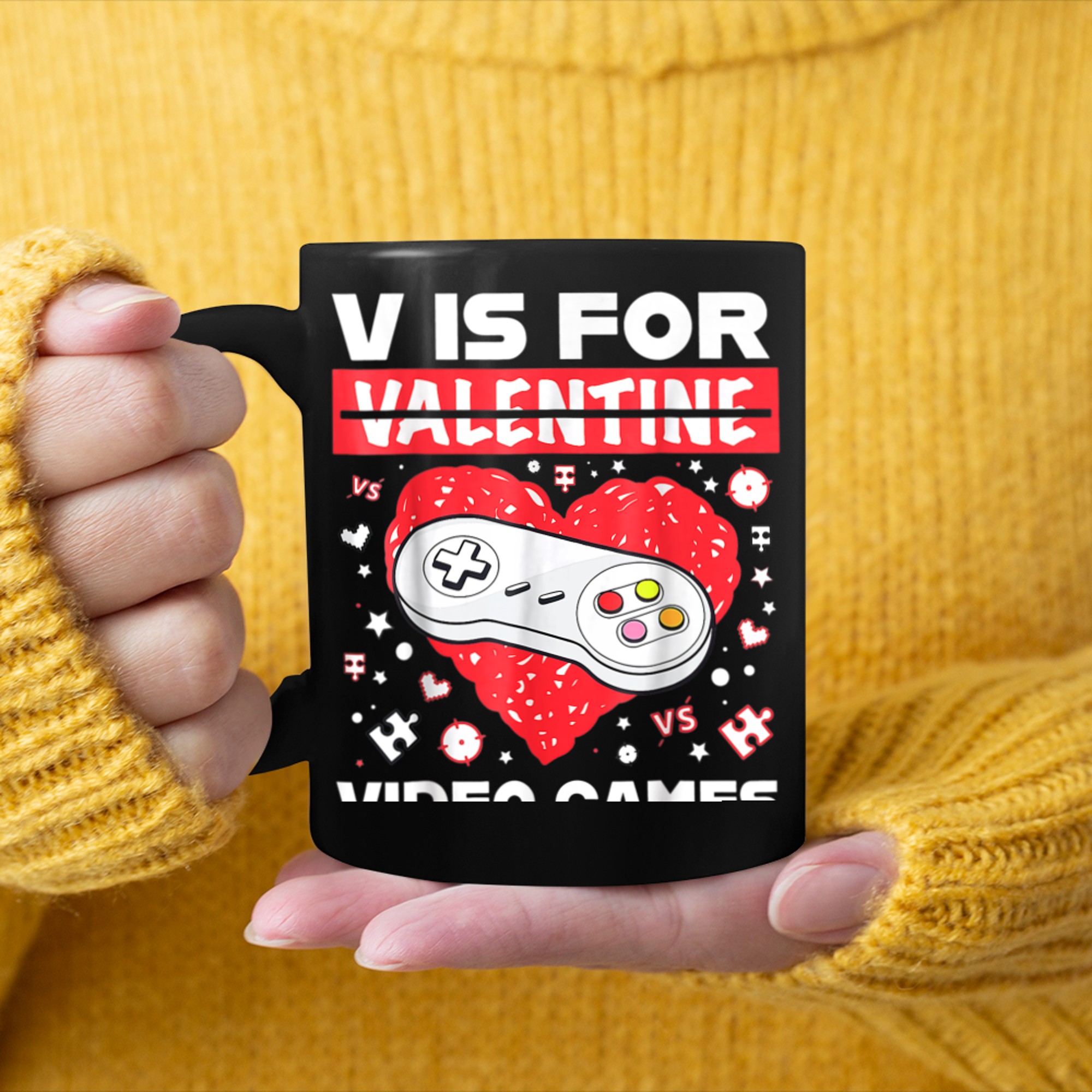 V Is For Valentine Video Games Valentine's Day Men Boy Gamer mug black