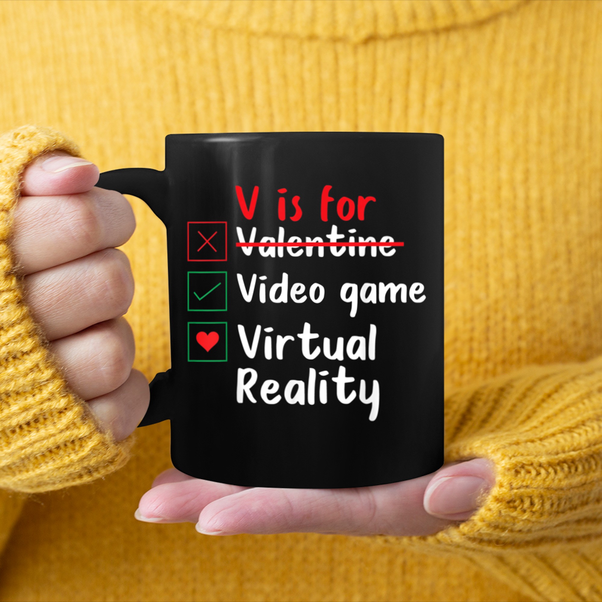 V Is For Valentine Video Games Virtual Reality VR Games mug black