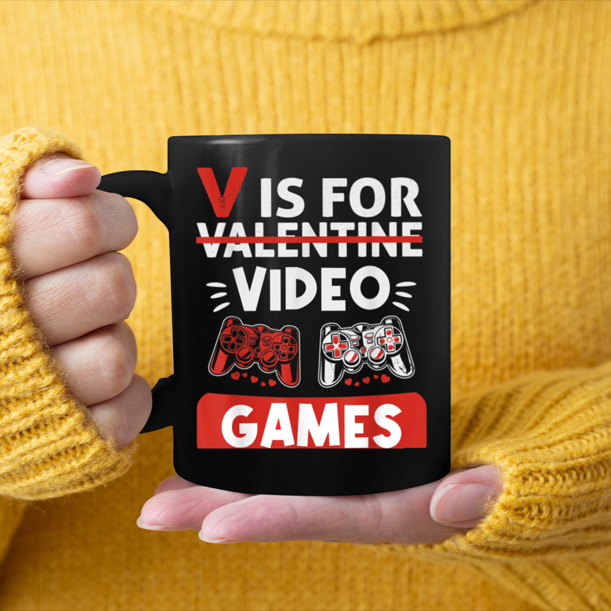 V Is For Valentines Video Games Funny Gamer Boy Men mug black