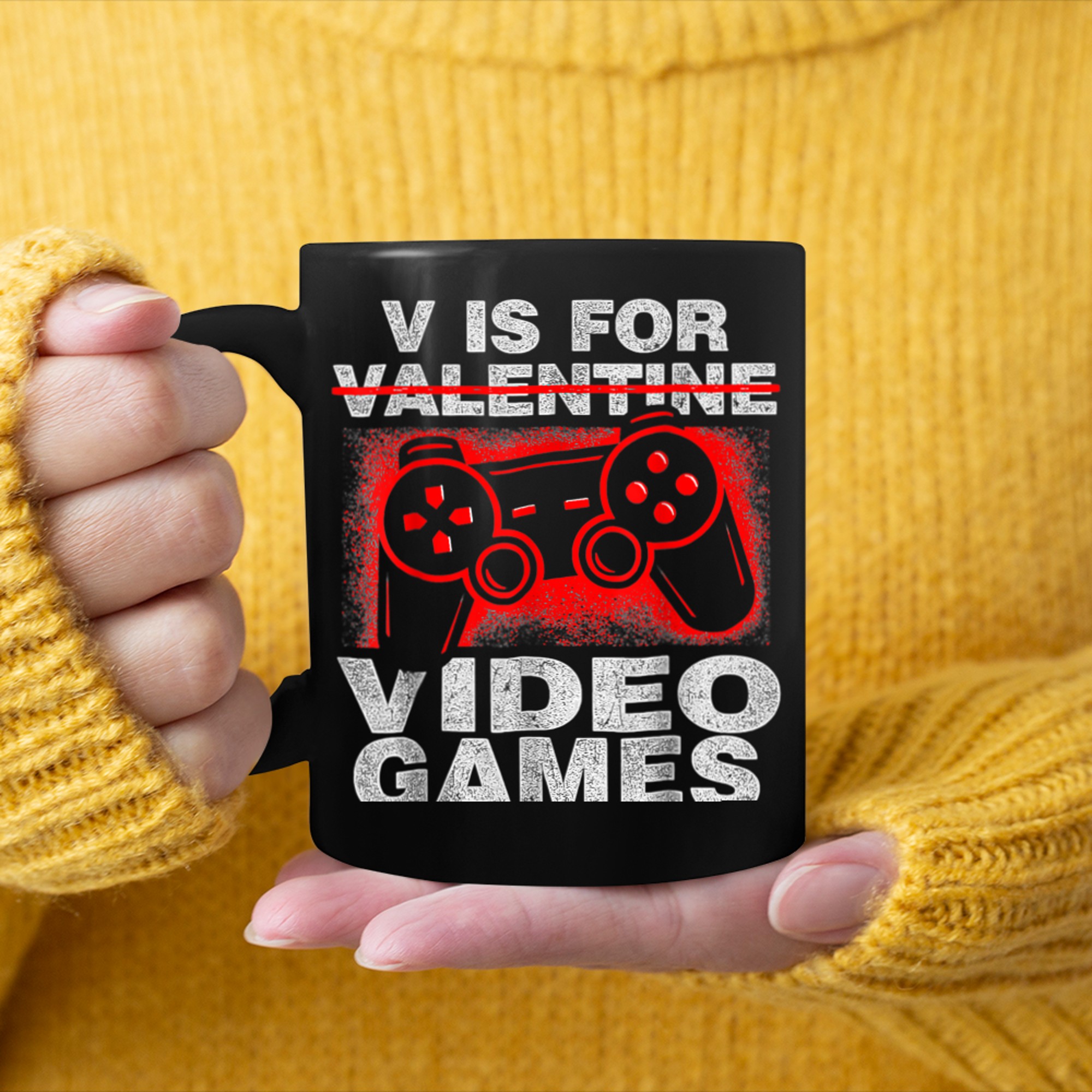 V Is For Valentines Video Games Funny Shirts Boy Men Girl mug black