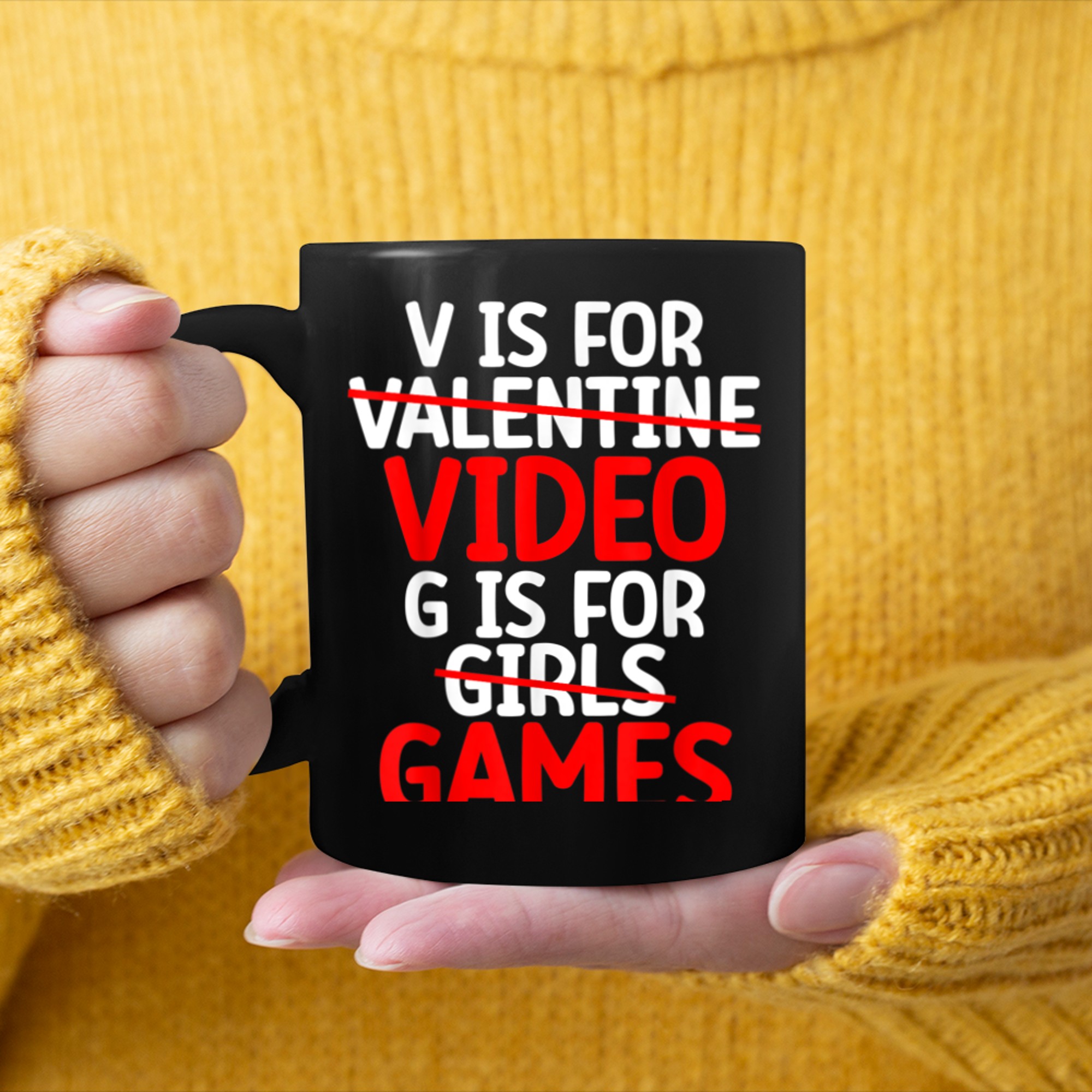 V Is For Video G Is For Games Funny Valentines Day Gamer mug black