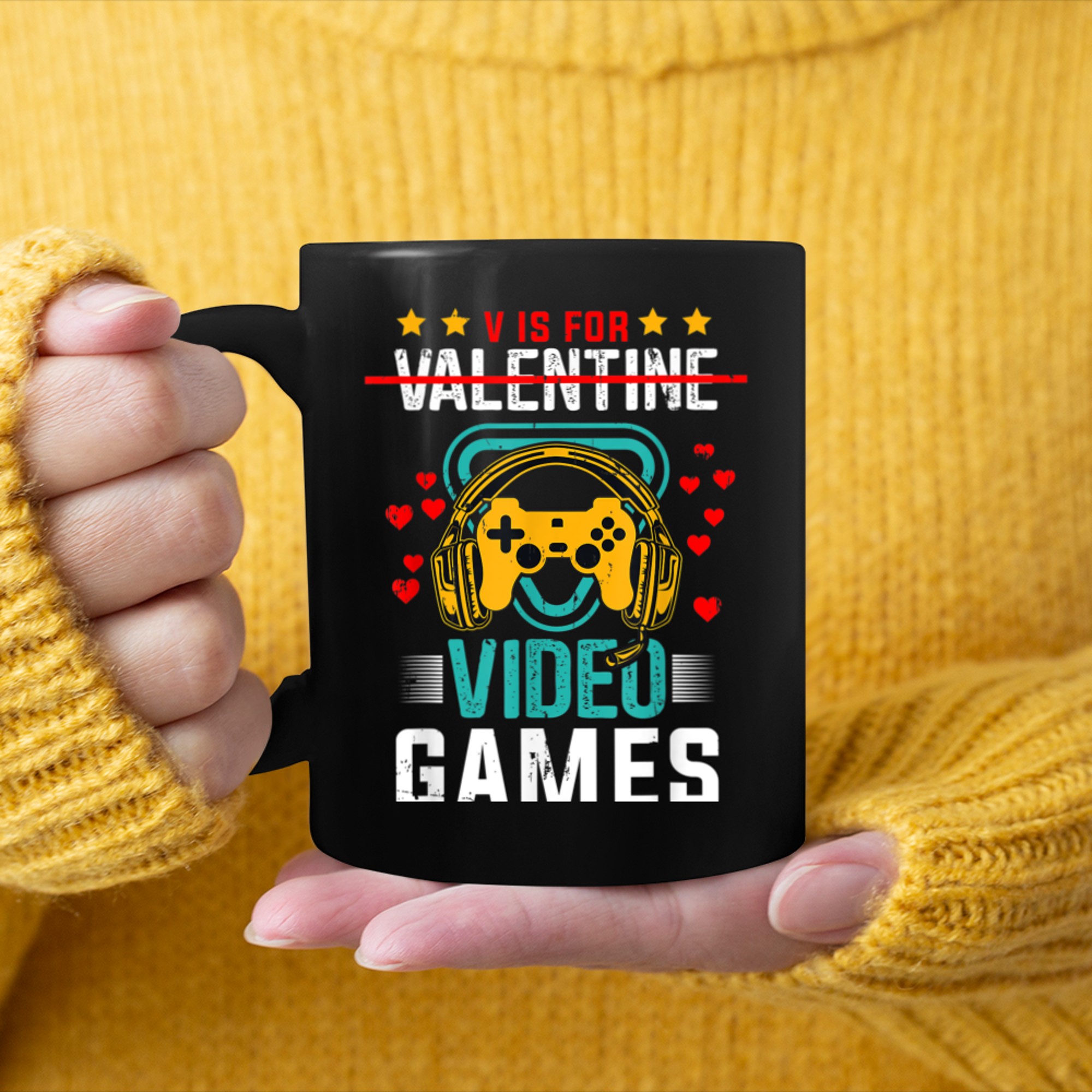 V is for Video Games - Gaming anti Valentine mug black