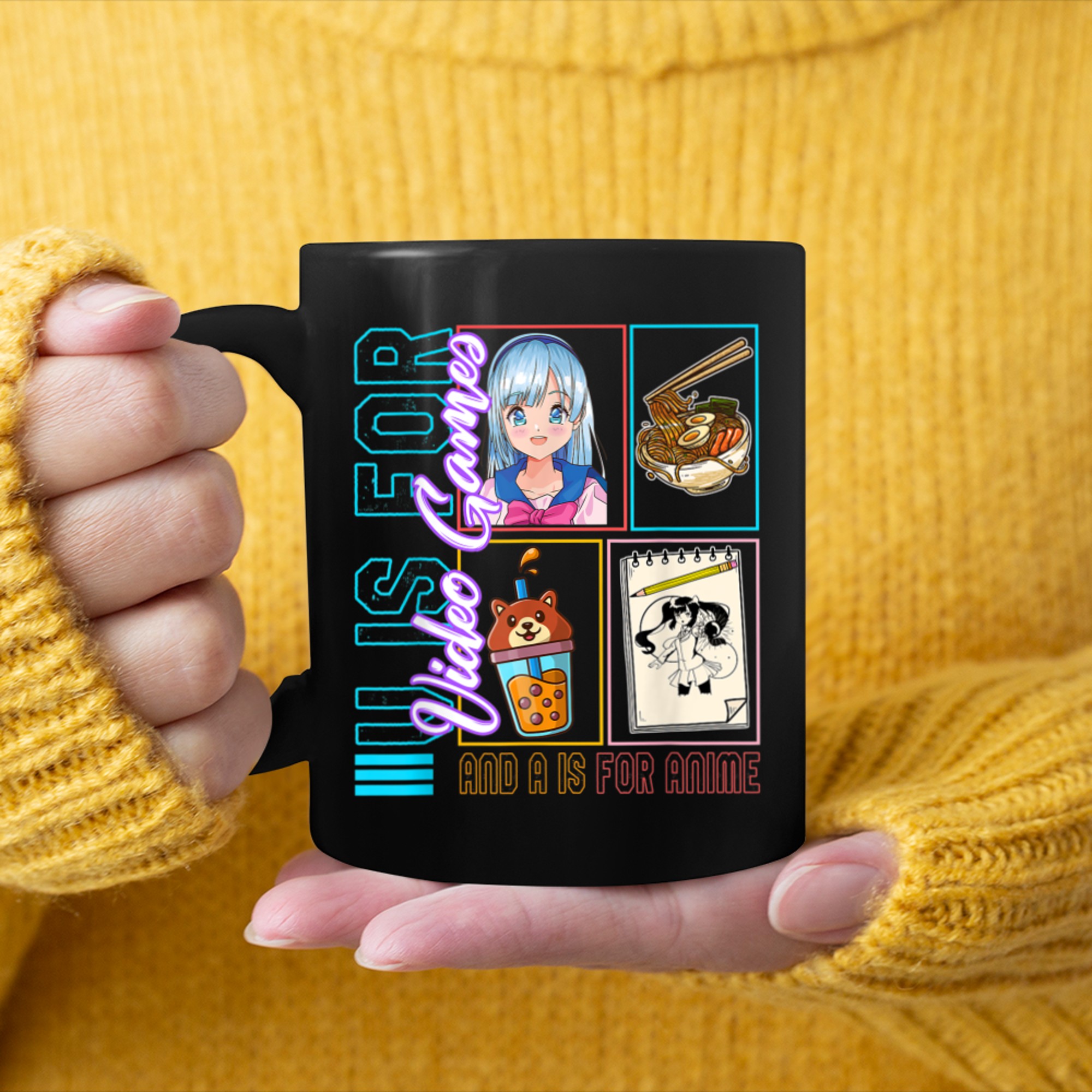 V Is For Video Games And A Is Fornime, Anime Otaku Girl Japa mug black