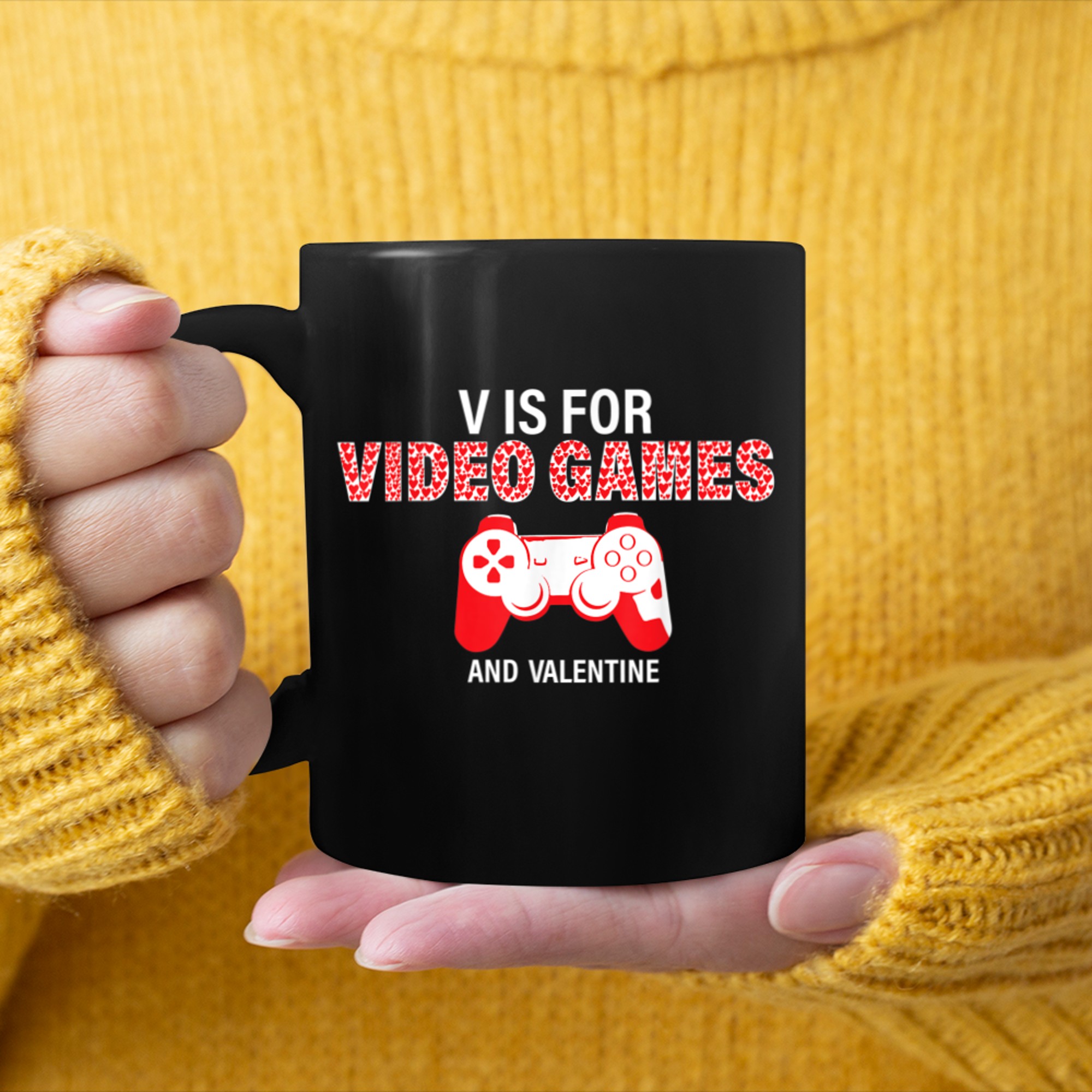 V Is For Video Games And Valentine mug black