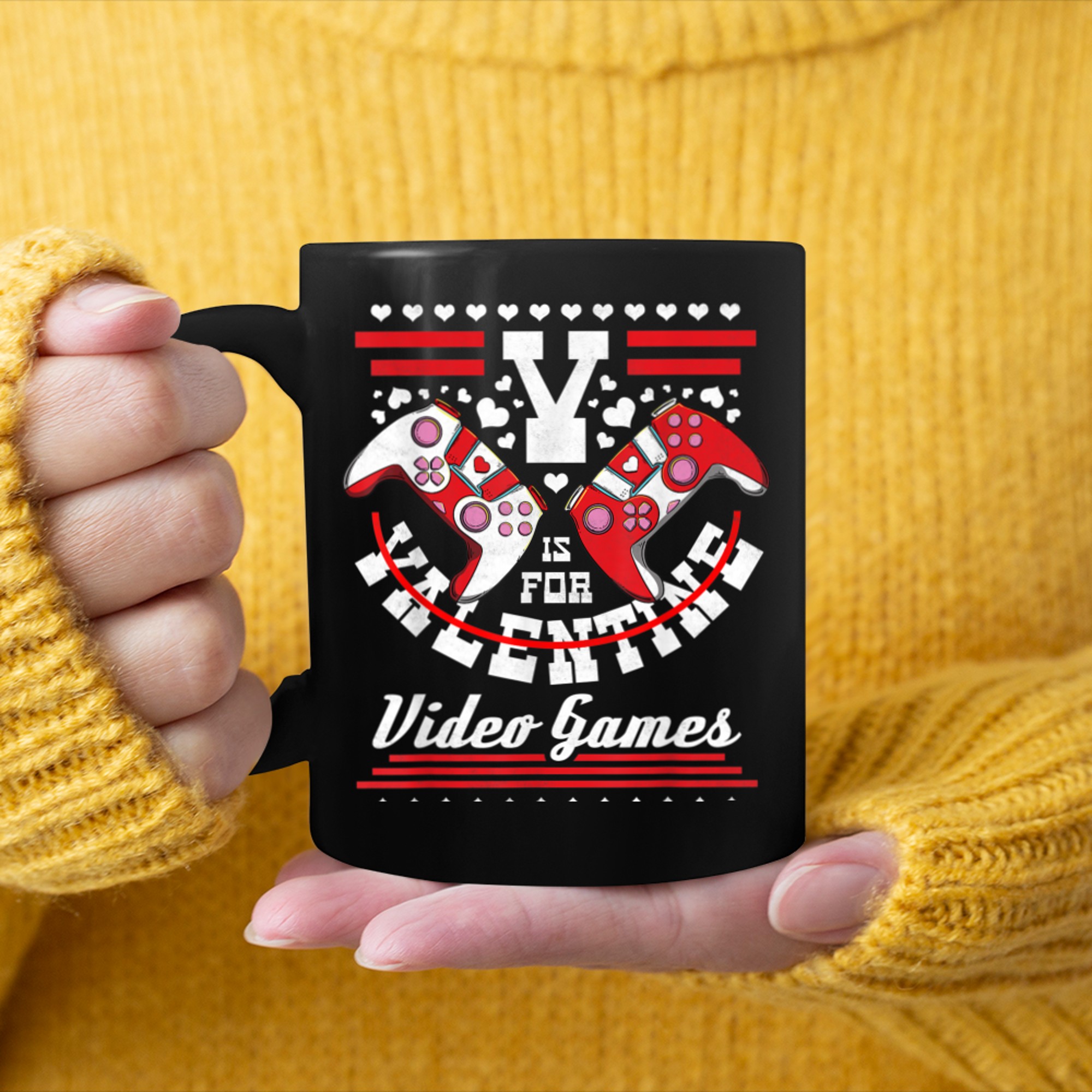 V Is For Video Games, Anti Valentines Day Gaming mug black