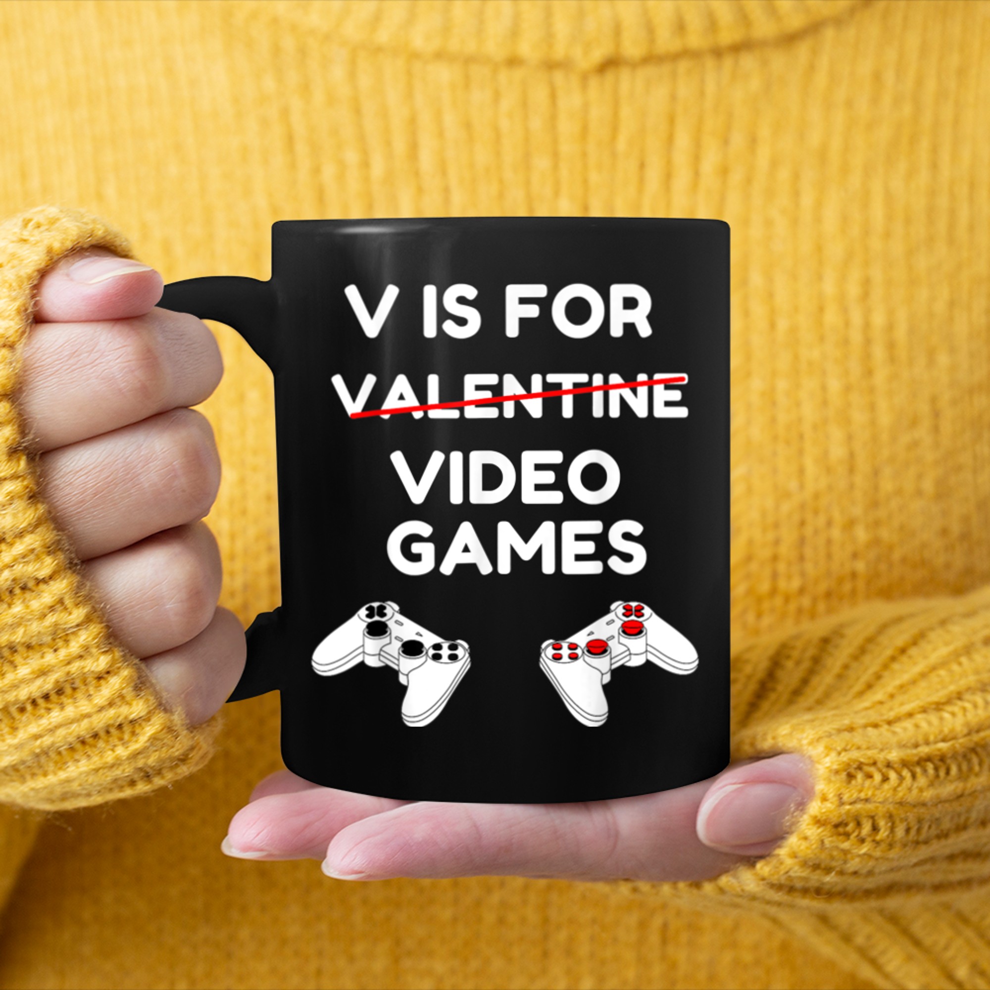 V Is For Video Games Awesome Valentines Day Gamer Boys mug black