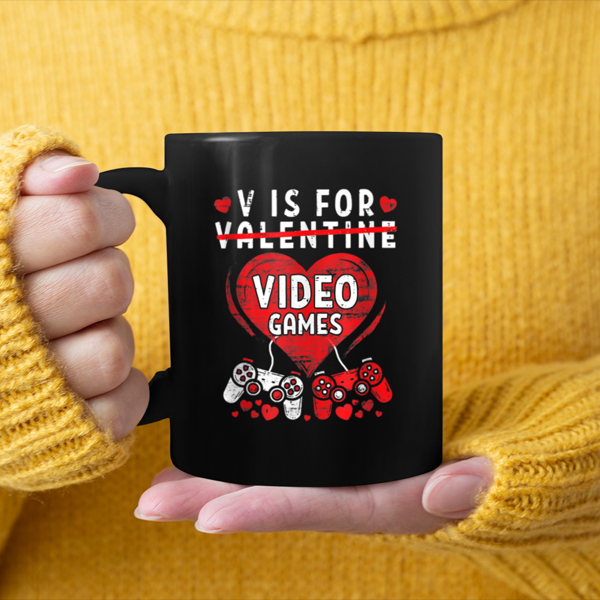 V Is For Video Games Funny Couple shirt Valentine days mug black