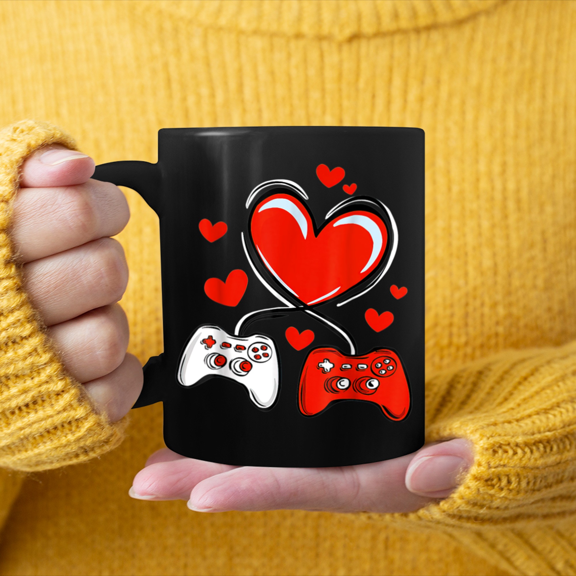 V Is For Video Games Funny Gamer For Valentines Day mug black