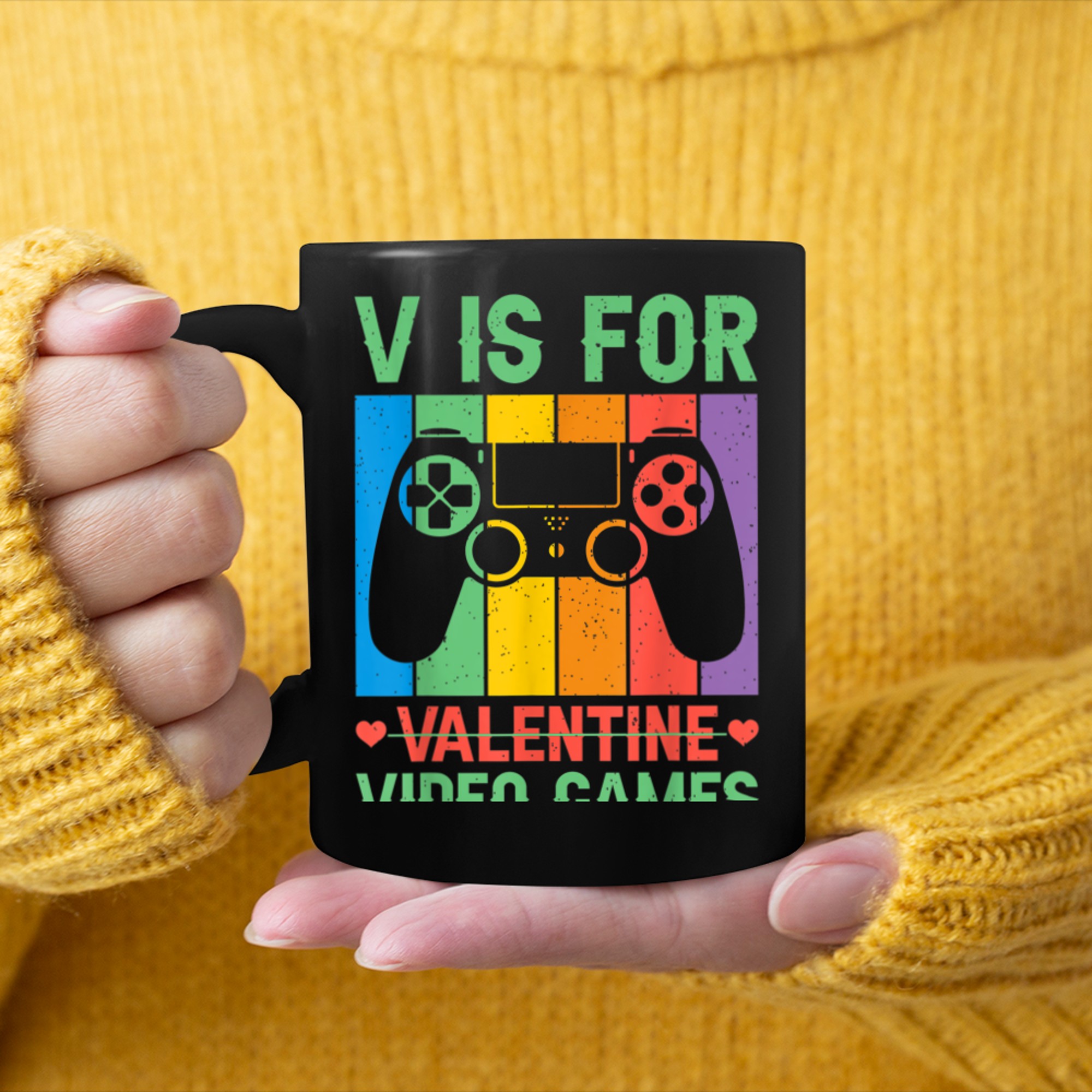 V Is For Video Games Funny Gamer Kids Boys Valentines Day (14) mug black