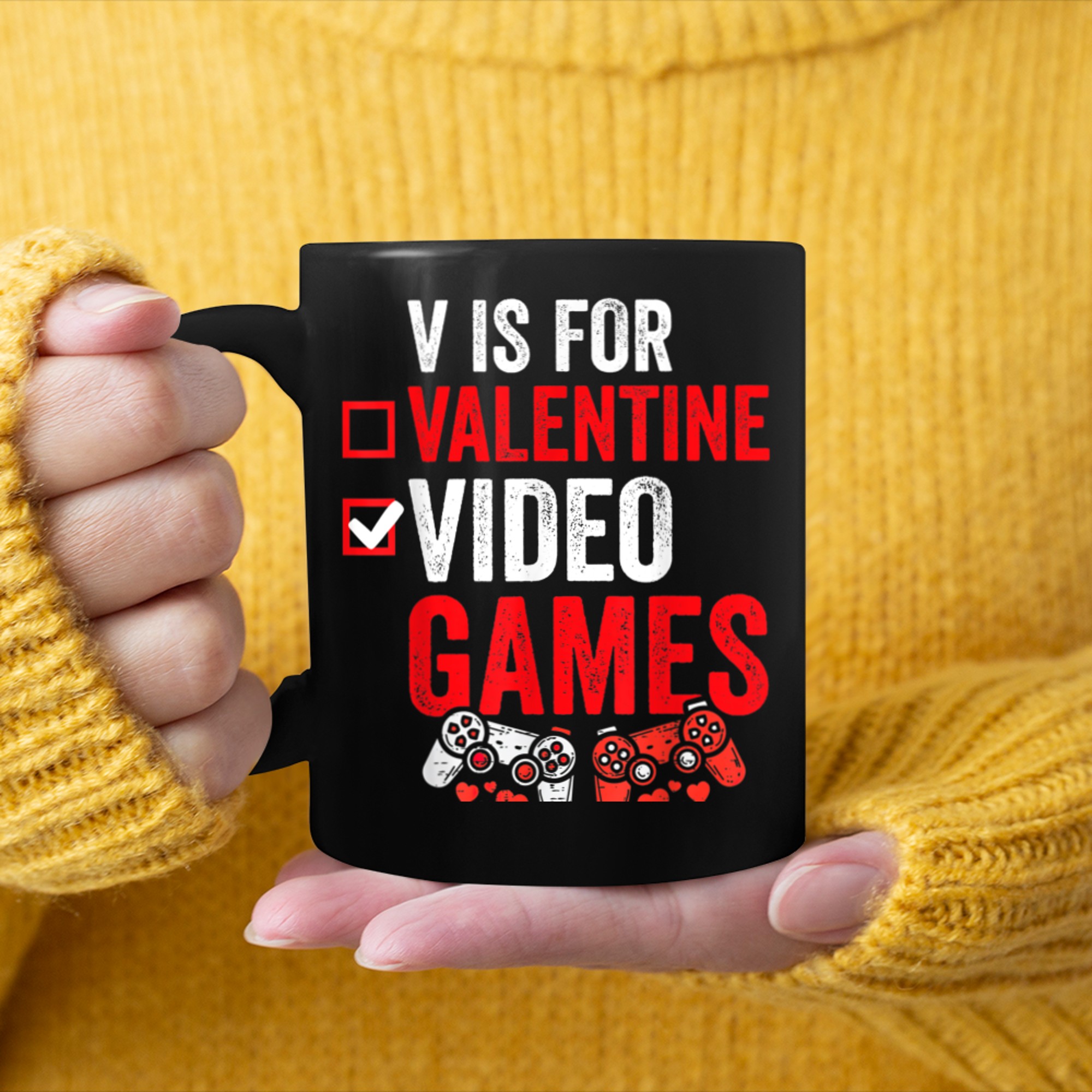 V Is For Video Games Funny Gamer Kids Boys Valentines Day (16) mug black