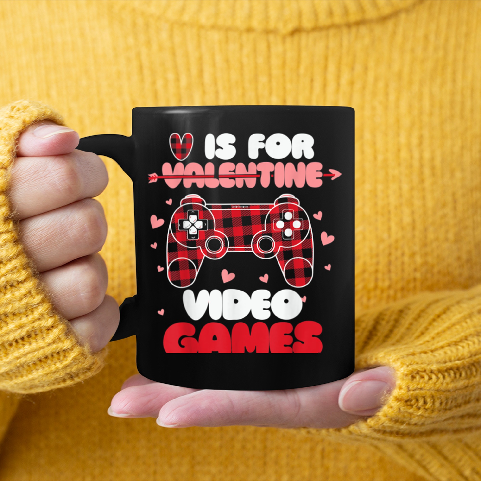 V Is For Video Games Funny Gamer Kids Boys Valentines Day (19) mug black