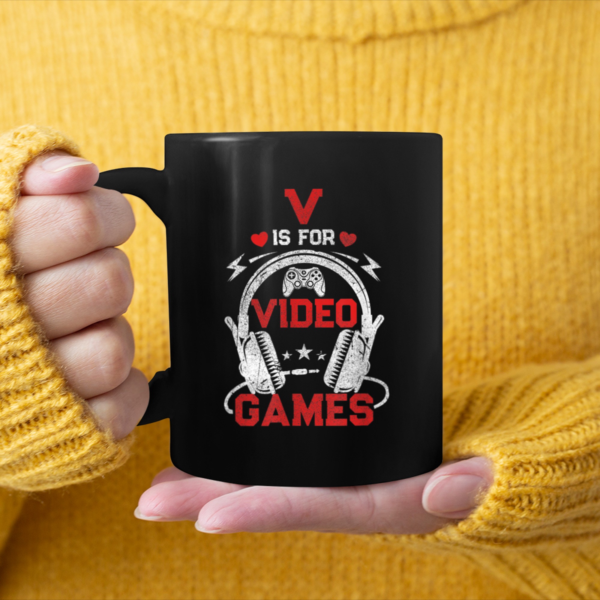 V Is For Video Games Funny Gamer Kids Boys Valentines Day (23) mug black