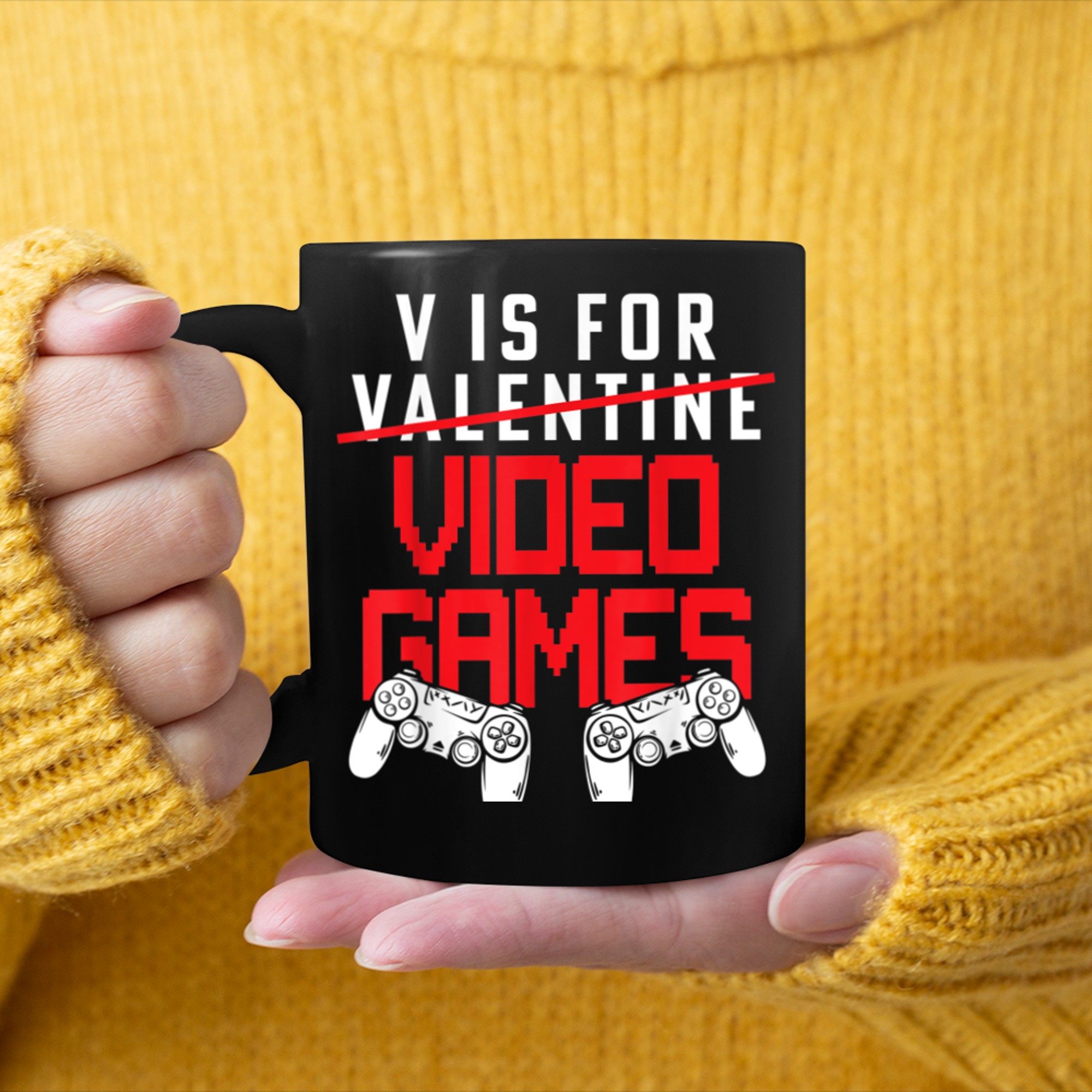 V Is For Video Games Funny Gamer Kids Boys Valentines Day (28) mug black