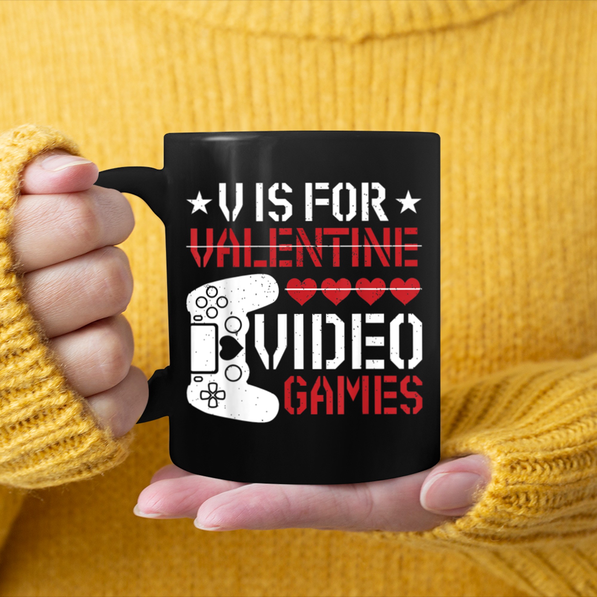 V Is For Video Games Funny Gamer Kids Boys Valentines Day (29) mug black