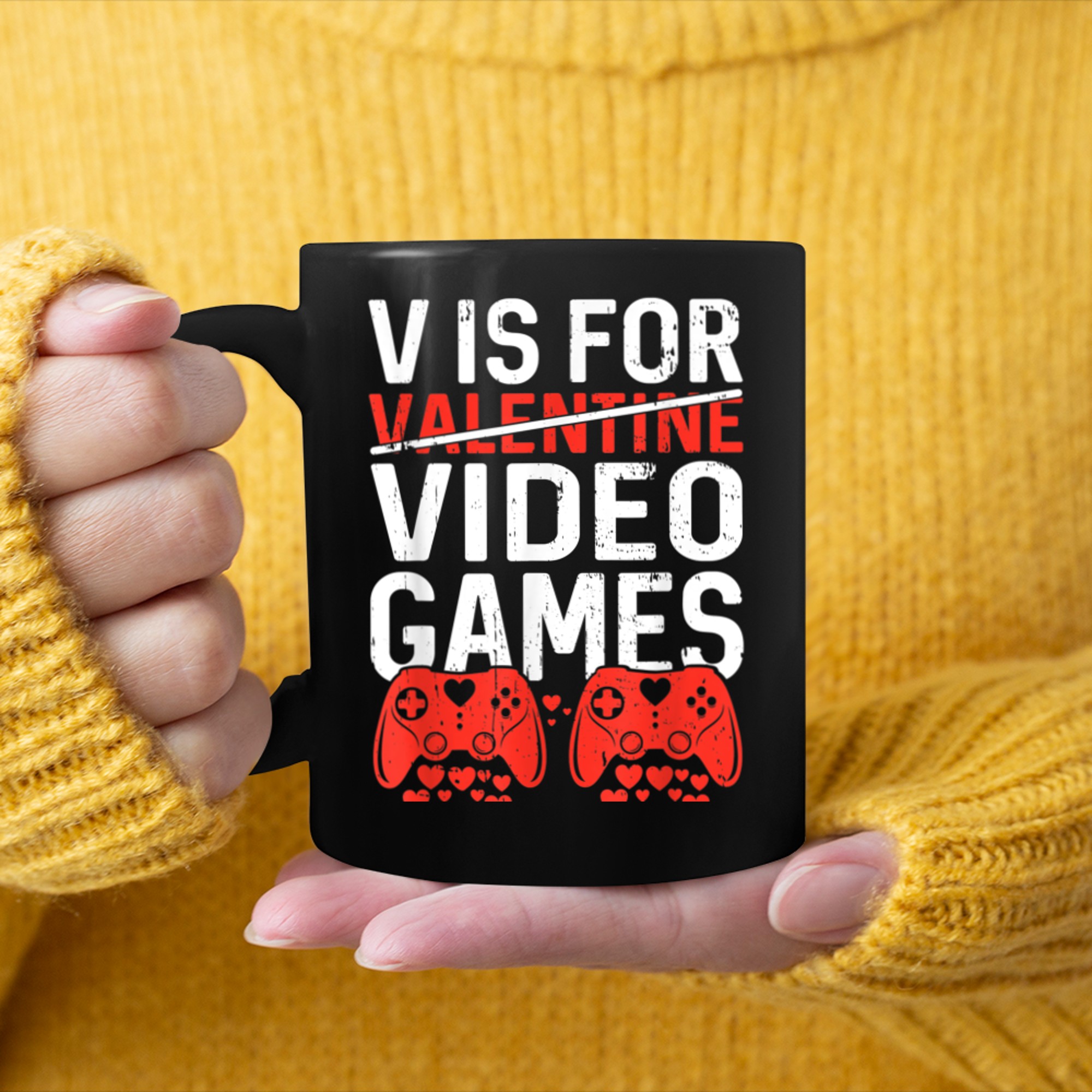 V Is For Video Games Funny Gamer Kids Boys Valentines Day (37) mug black