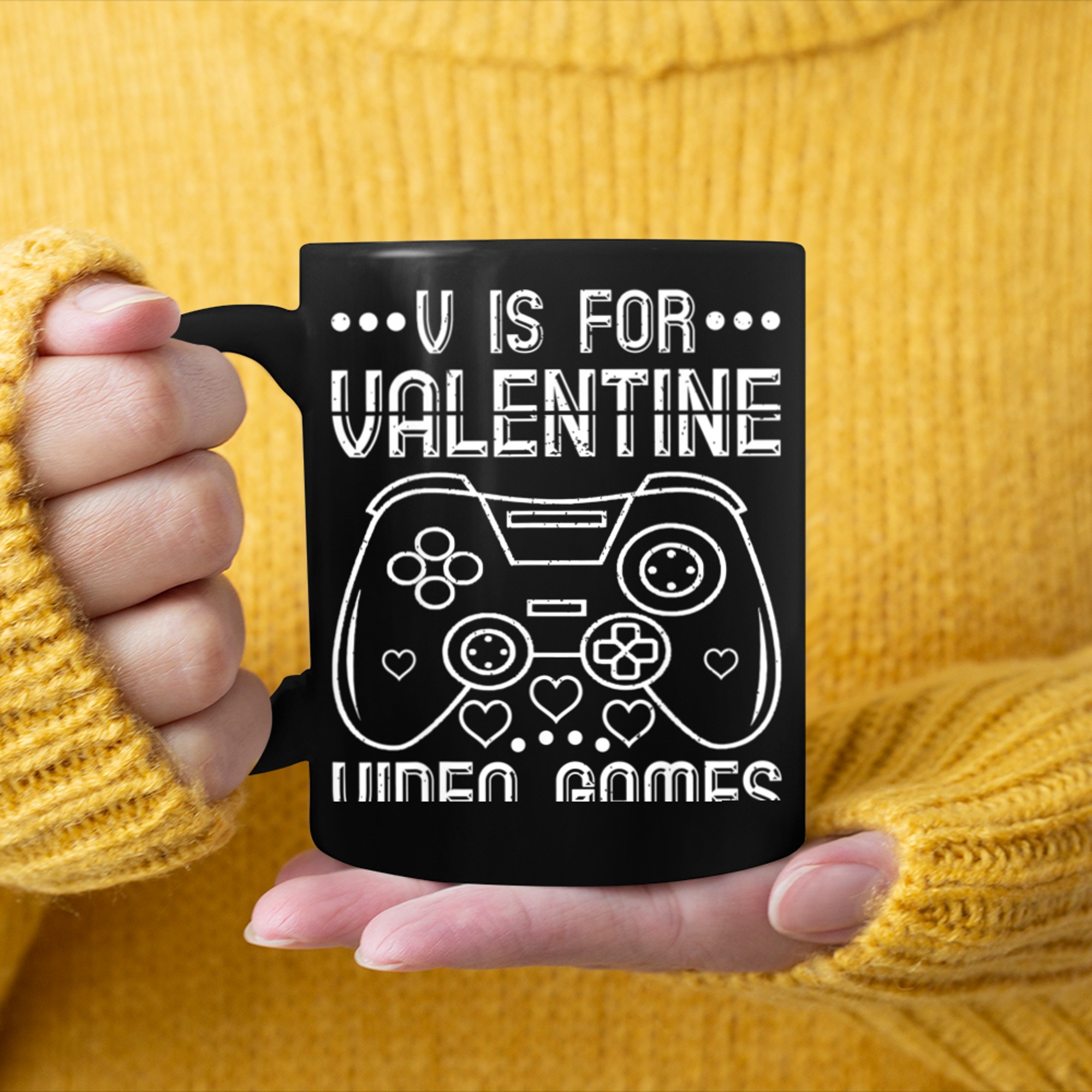 V Is For Video Games Funny Gamer Kids Boys Valentines Day (46) mug black