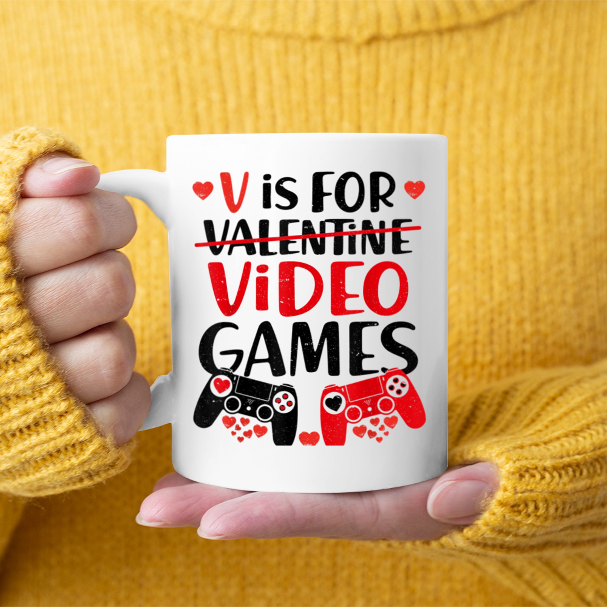 V Is For Video Games Funny Gamer Kids Boys Valentines Day (50) mug white