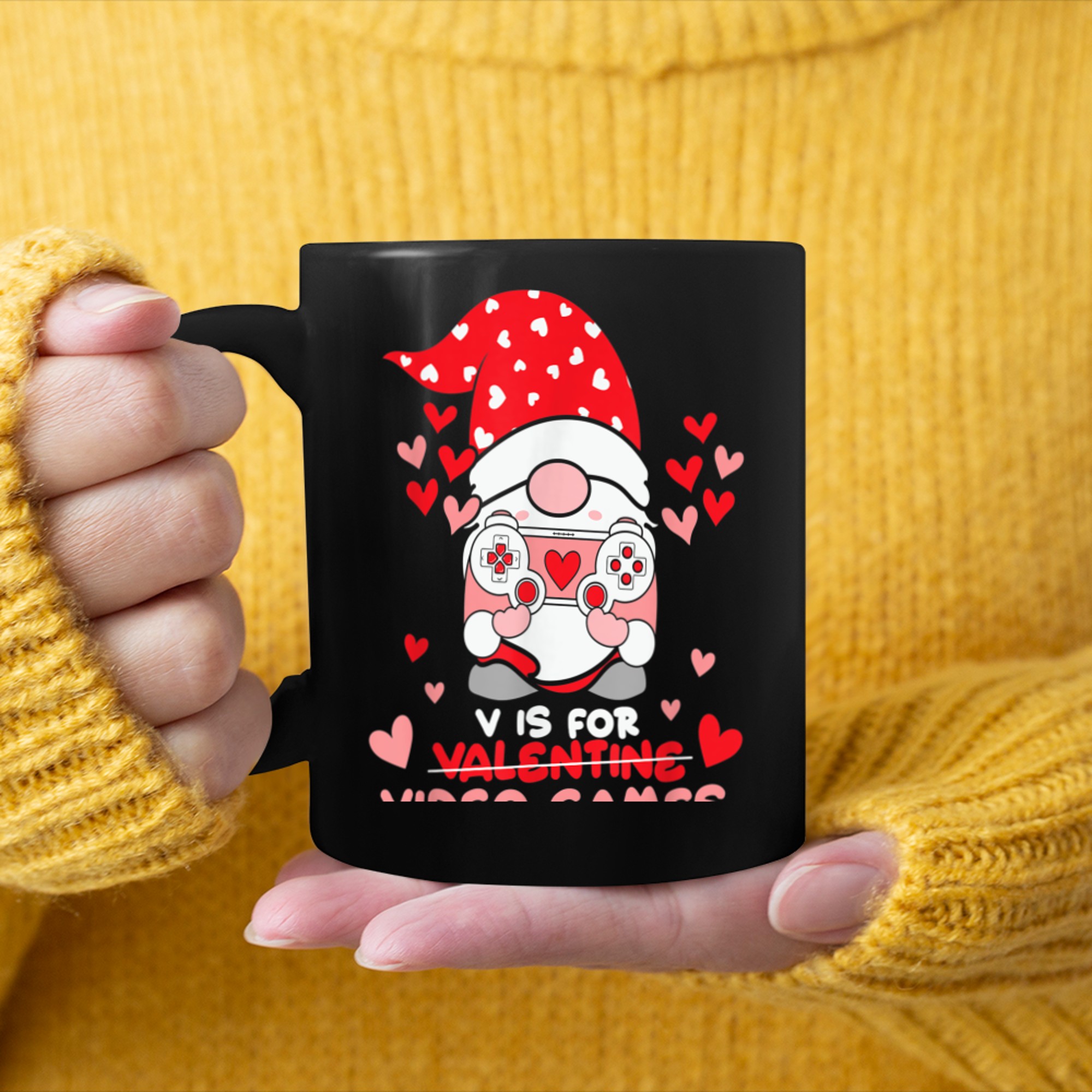 V Is For Video Games Funny Gamer Kids Boys Valentines Day (52) mug black