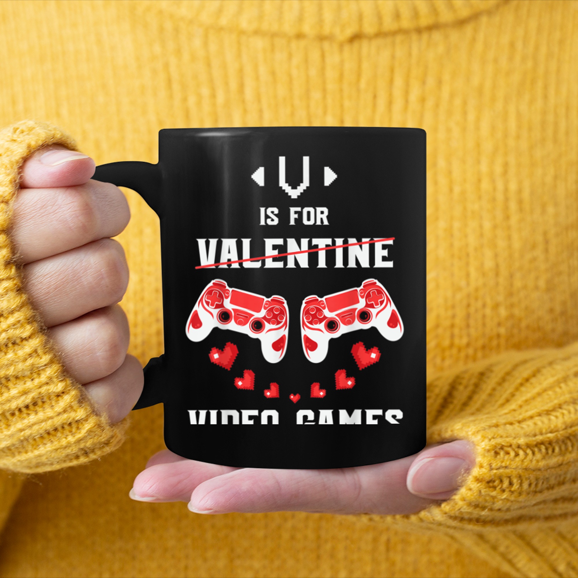 V Is For Video Games Funny Gamer Kids Boys Valentines Day (56) mug black