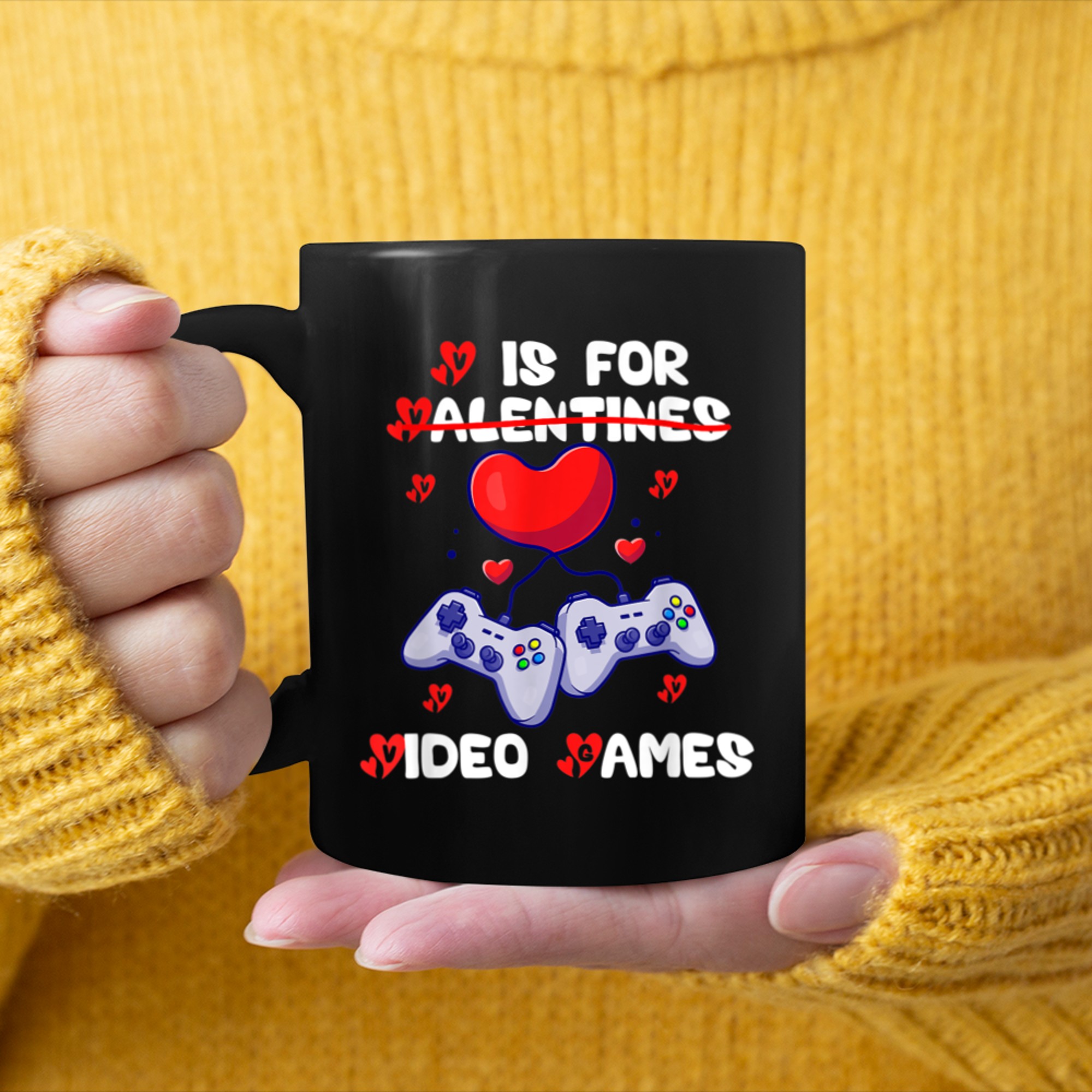 V Is For Video Games Funny Gamer Kids Boys Valentines Day (57) mug black