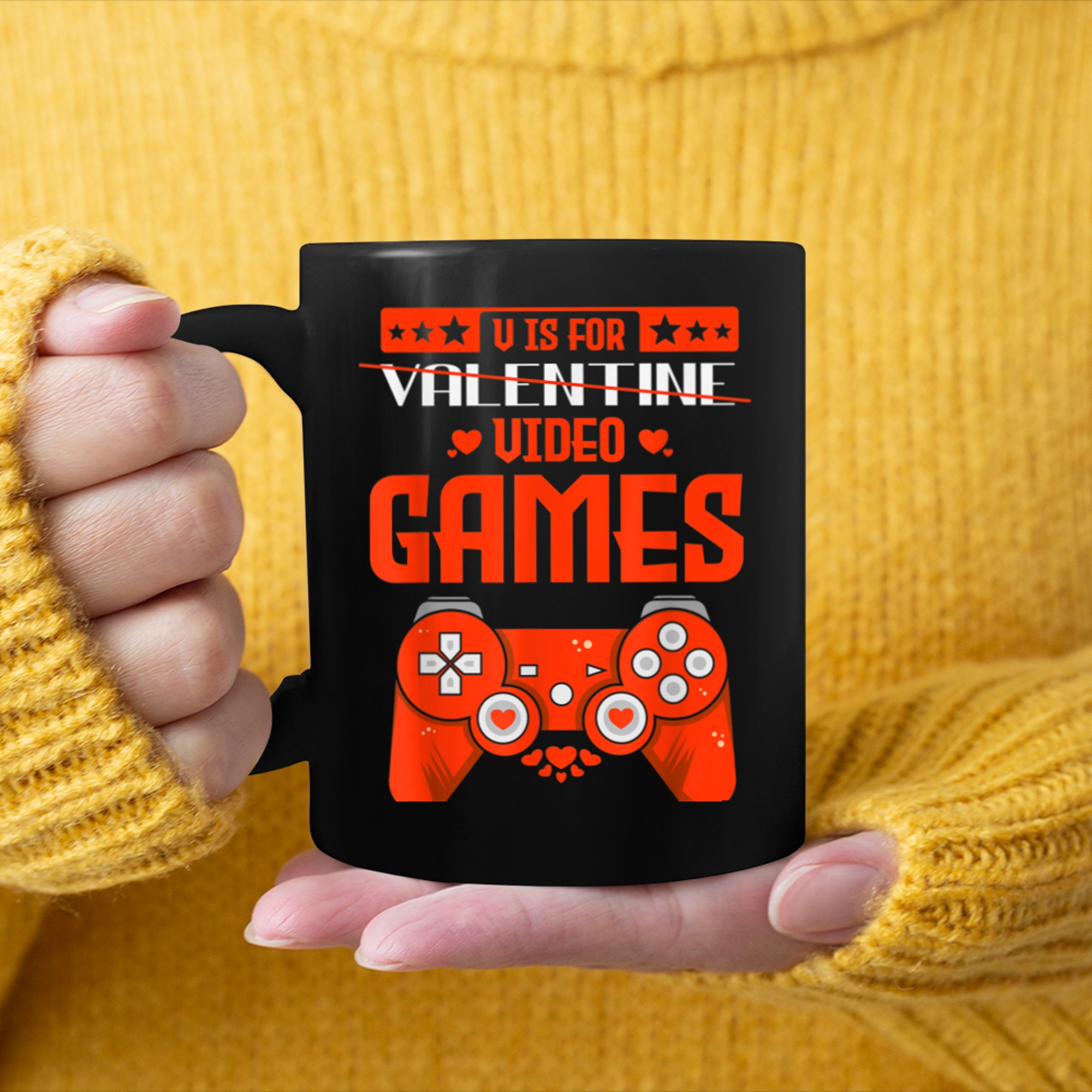 V Is For Video Games Funny Gamer Kids Boys Valentines Day (7) mug black